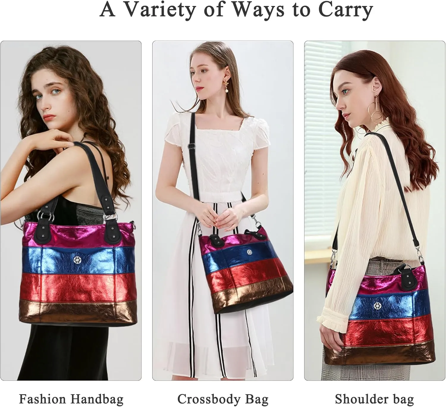 Angel Kiss Hobo Purses for Women Multi-Color Striped Lattice Cross Body Shoulder Purse Bag Tote Handbag