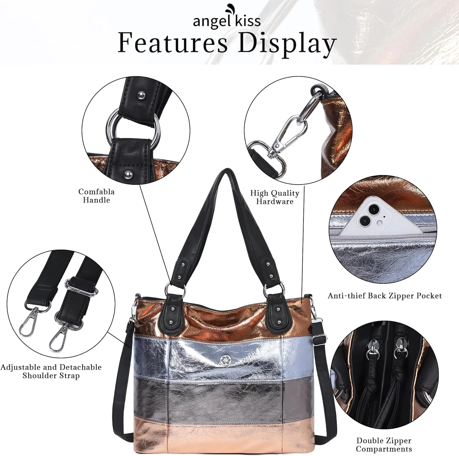 Angel Kiss Hobo Purses for Women Multi-Color Striped Lattice Cross Body Shoulder Purse Bag Tote Handbag