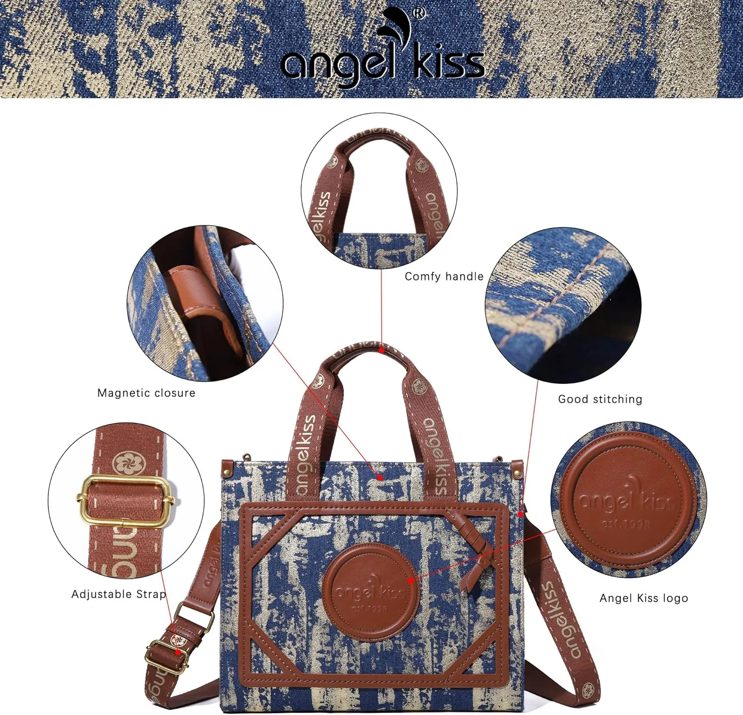 Angel Kiss Tote Bag Purses for Women Medium Top-handle Satchel Handbags with Crossbody Srtap