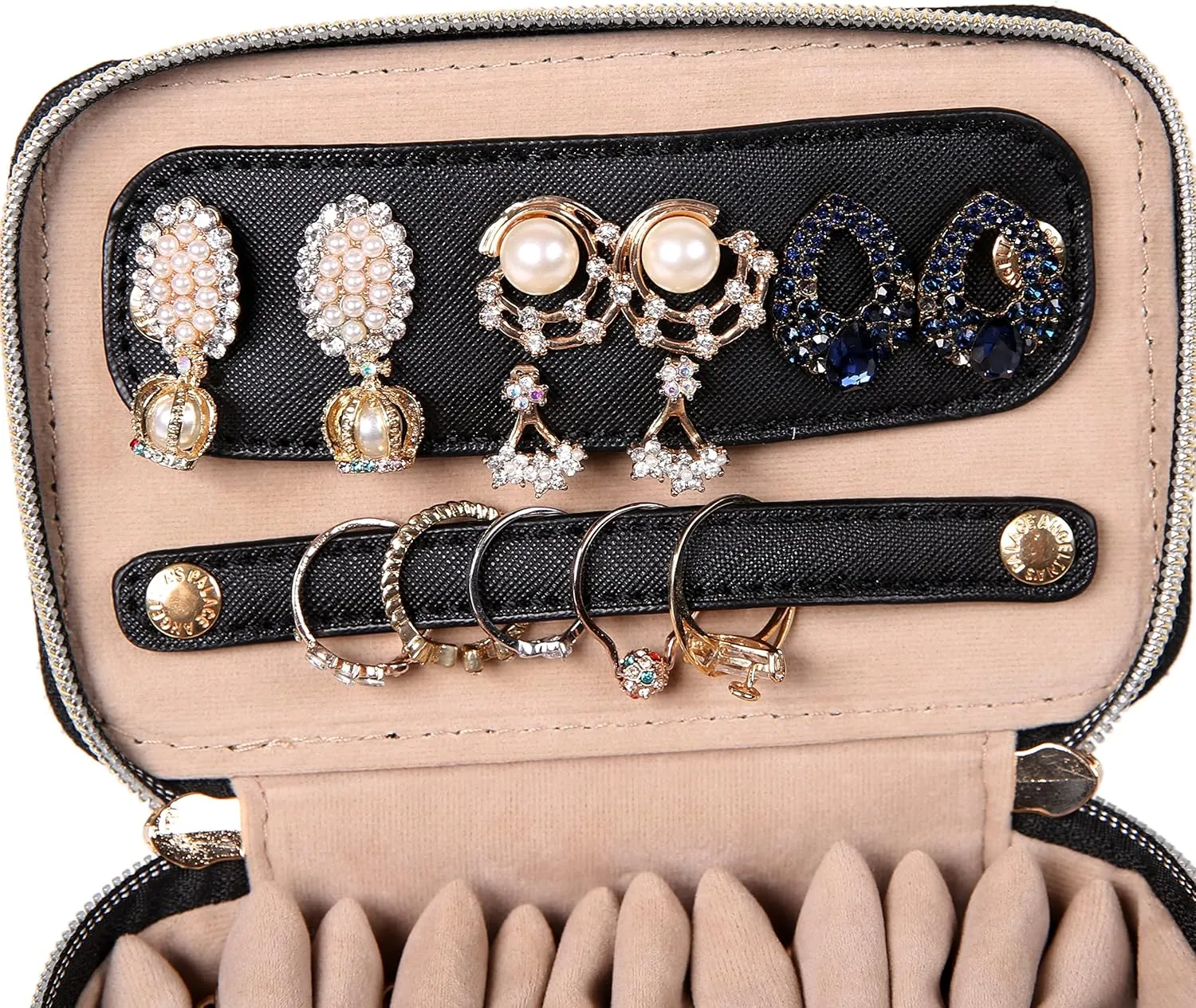 Angelina's Palace Jewelry Organizer Case Bridesmaid Gifts Travel Bag Vegan Leather Box for Necklace Earring Bracelet Ring(black)