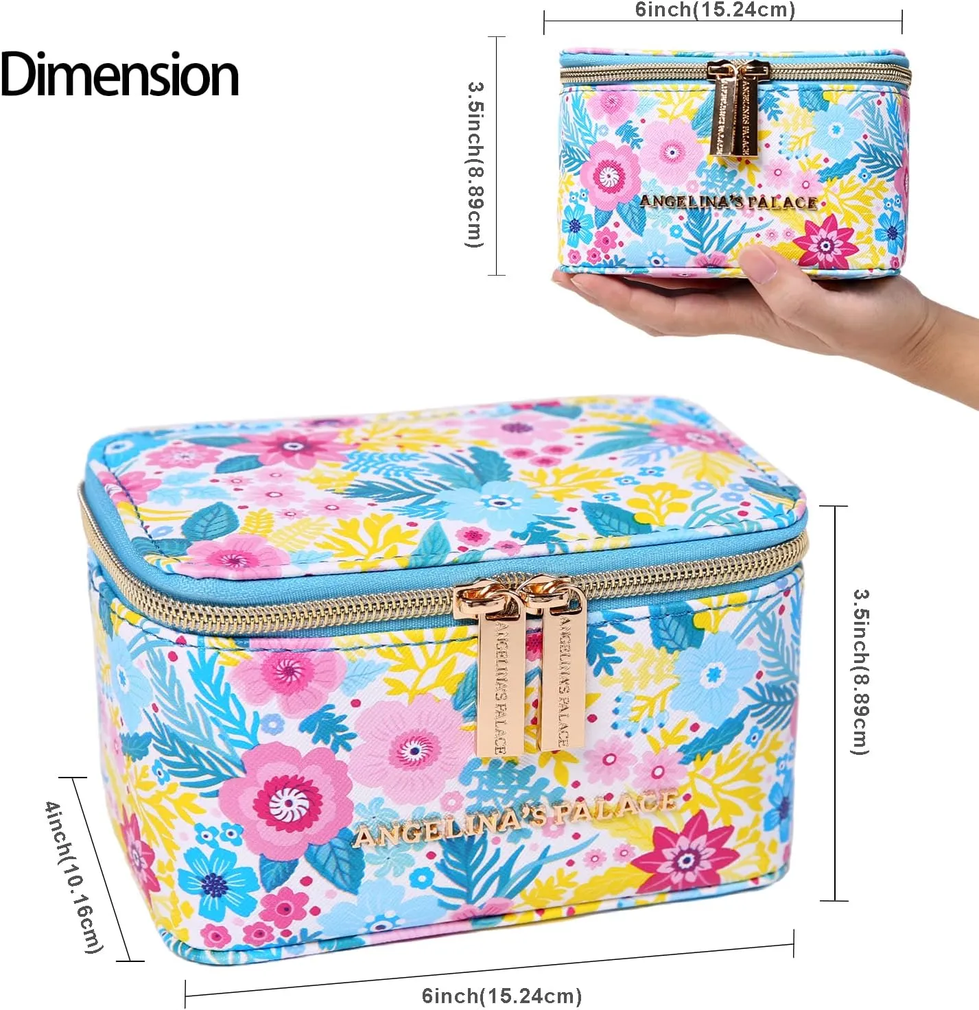Angelina's Palace Jewelry Organizer Case Bridesmaid Gifts Travel Bag Vegan Leather Box for Necklace Earring Bracelet Ring(blossom blue)