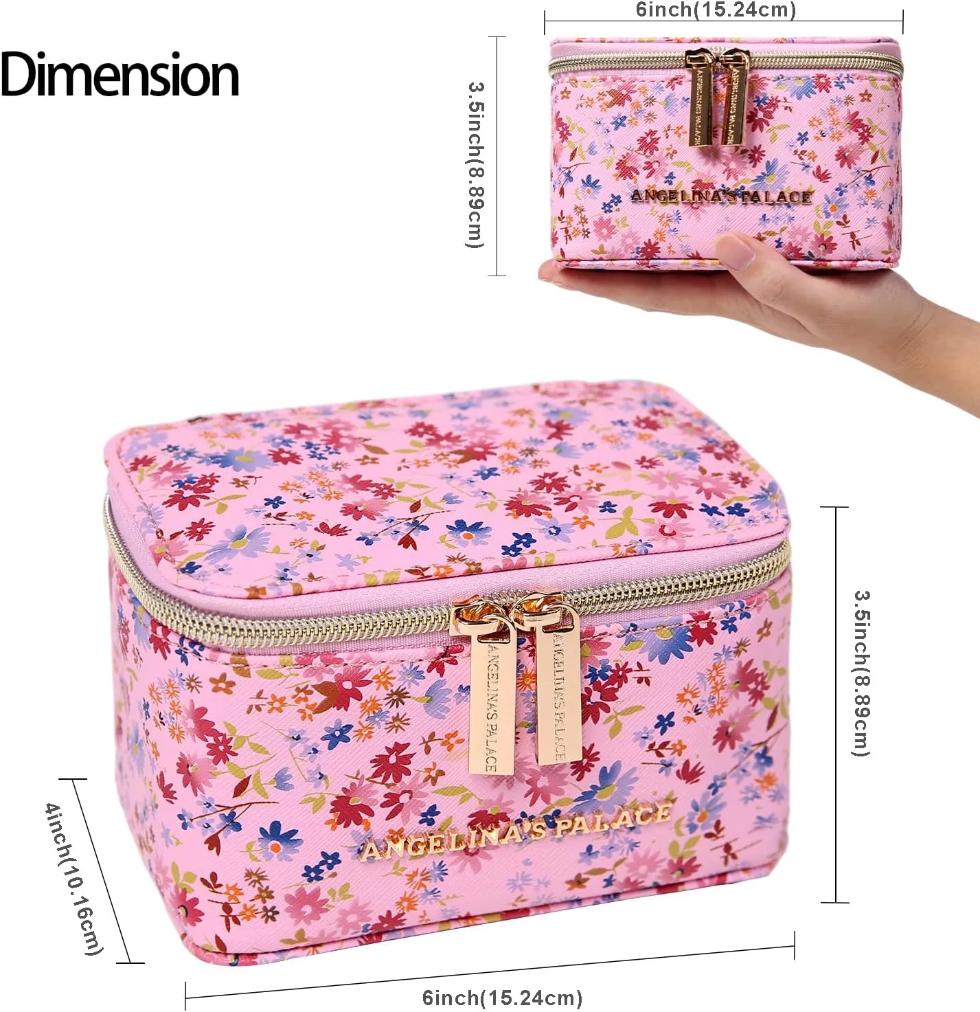 Angelina's Palace Jewelry Organizer Case Bridesmaid Gifts Travel Bag Vegan Leather Box for Necklace Earring Bracelet Ring(blossom pink)