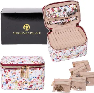 Angelina's Palace Jewelry Organizer Case Bridesmaid Gifts Travel Bag Vegan Leather Box for Necklace Earring Bracelet Ring(blossom wine)