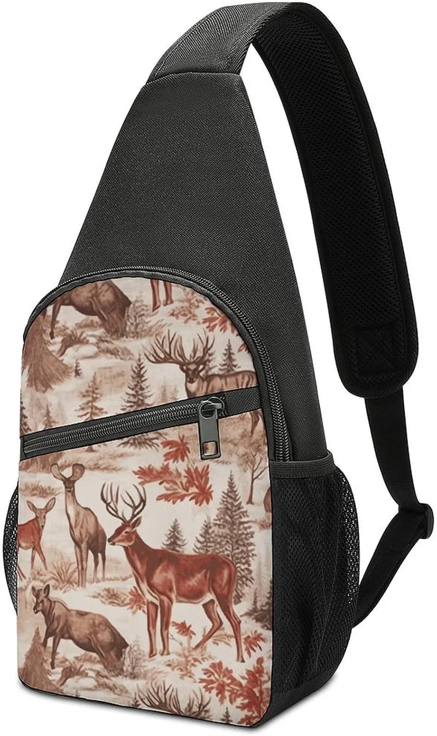Animal Wilderness Bear Deer Sling Bag Lightweight Crossbody Shoulder Backpacks Hiking Travel Daypack Chest Bag for Women Men