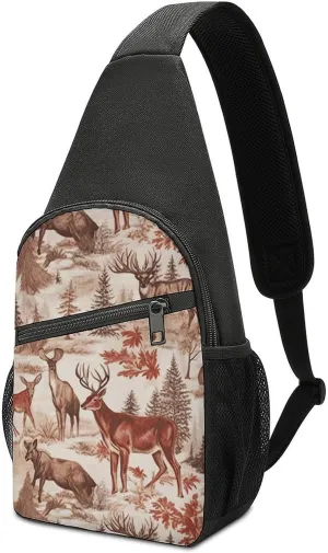 Animal Wilderness Bear Deer Sling Bag Lightweight Crossbody Shoulder Backpacks Hiking Travel Daypack Chest Bag for Women Men
