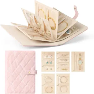 Anti-Tarnish Jewelry Organizer Book for Travel - Jewelry Storage Binder with Tangle-Free Divided Compartments & Easy-Find Clear Pouches, Mothers Day Gifts for Women, Pink