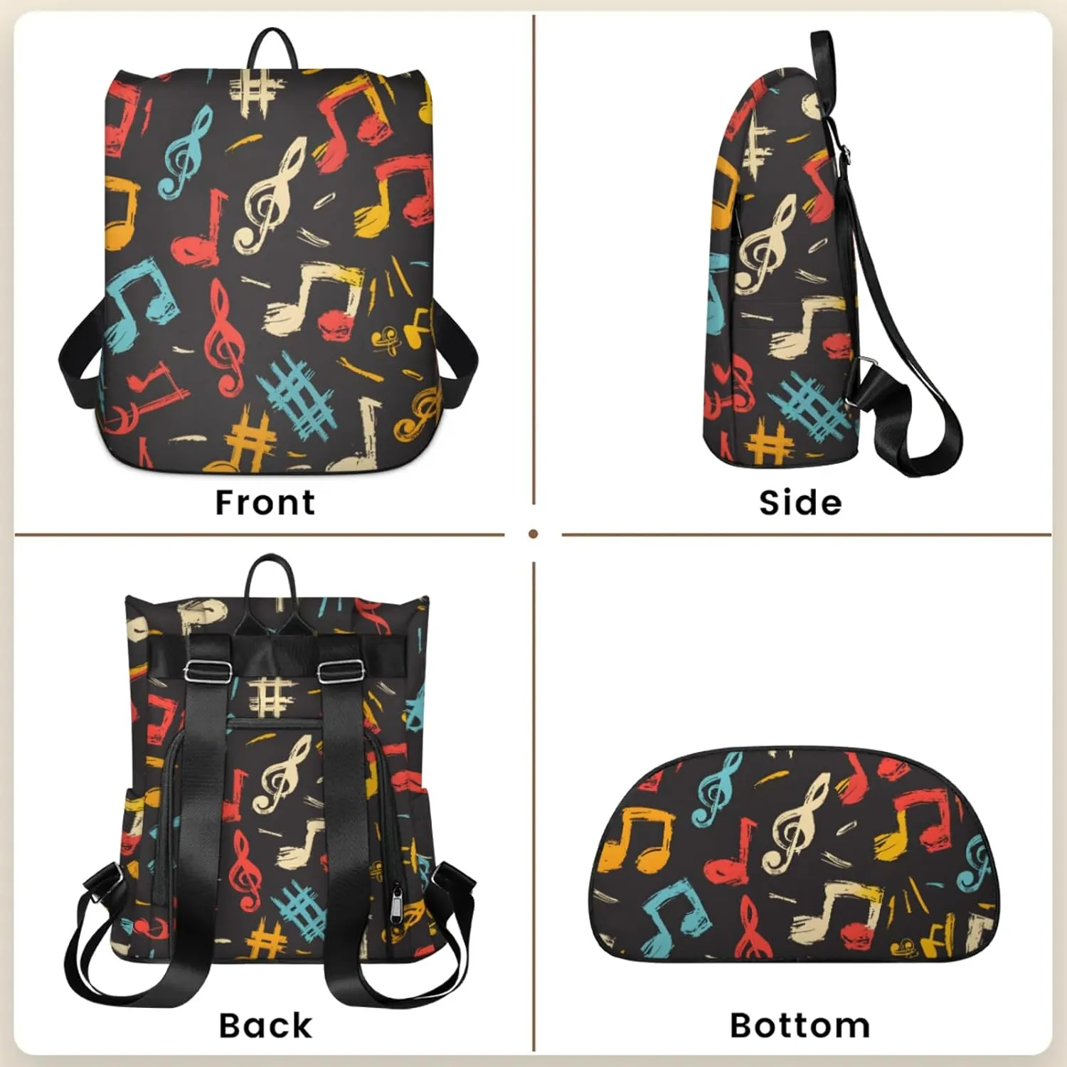 Anti-Theft Backpack for Women Colorful Music Notes Lightweight Mini Backpack Purse Small Travel Backpack with Secure Zipper Fashion Backpack Purses for Women Daily Use & Gifts