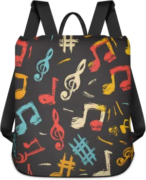 Anti-Theft Backpack for Women Colorful Music Notes Lightweight Mini Backpack Purse Small Travel Backpack with Secure Zipper Fashion Backpack Purses for Women Daily Use & Gifts