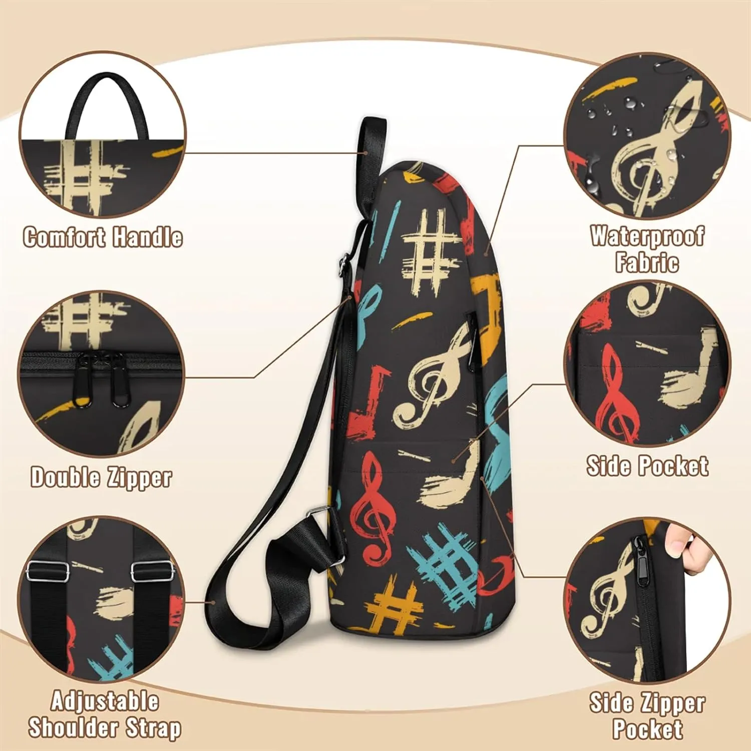 Anti-Theft Backpack for Women Colorful Music Notes Lightweight Mini Backpack Purse Small Travel Backpack with Secure Zipper Fashion Backpack Purses for Women Daily Use & Gifts