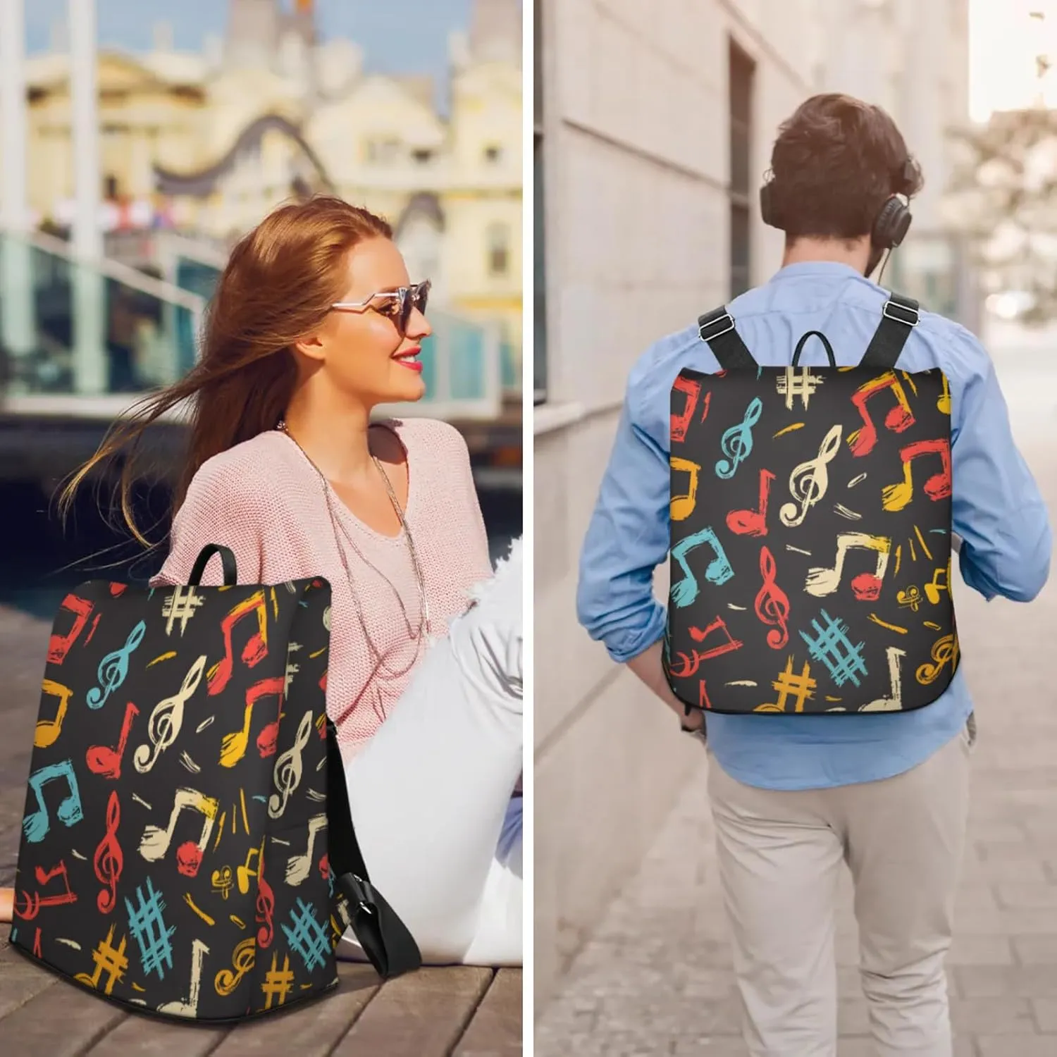 Anti-Theft Backpack for Women Colorful Music Notes Lightweight Mini Backpack Purse Small Travel Backpack with Secure Zipper Fashion Backpack Purses for Women Daily Use & Gifts