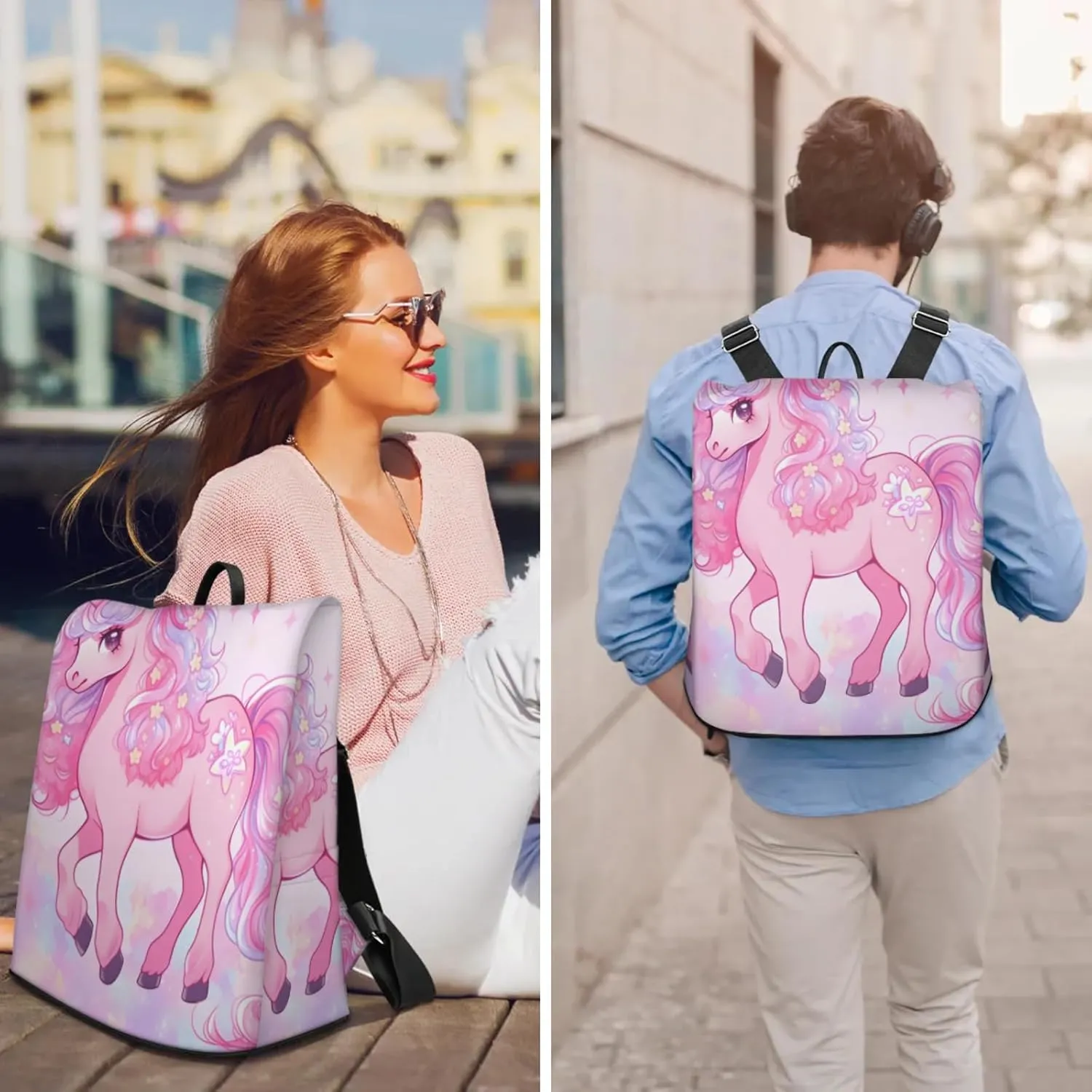 Anti-Theft Backpack for Women Horse Pink Lightweight Mini Backpack Purse Small Travel Backpack with Secure Zipper Fashion Backpack Purses for Women Daily Use & Gifts