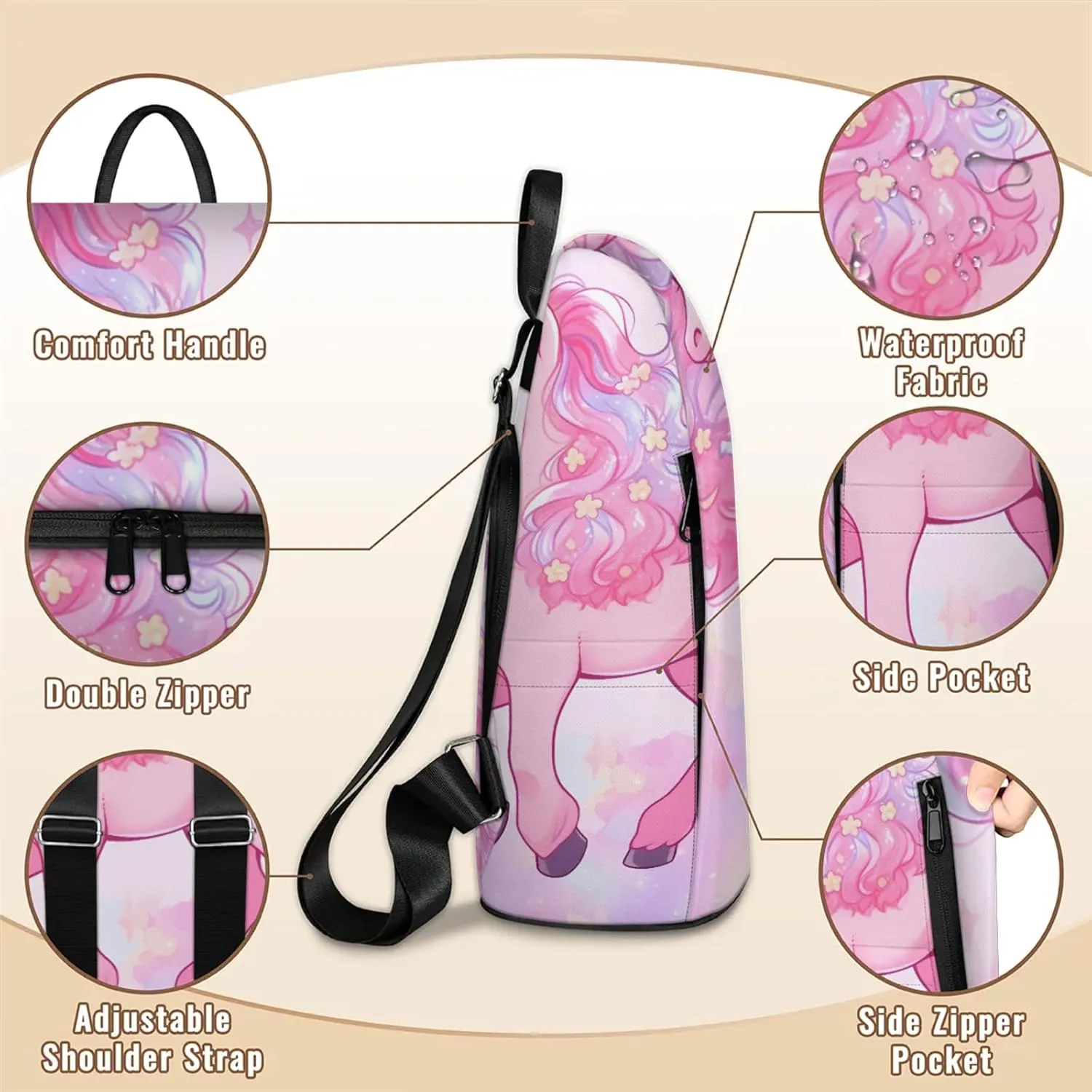 Anti-Theft Backpack for Women Horse Pink Lightweight Mini Backpack Purse Small Travel Backpack with Secure Zipper Fashion Backpack Purses for Women Daily Use & Gifts