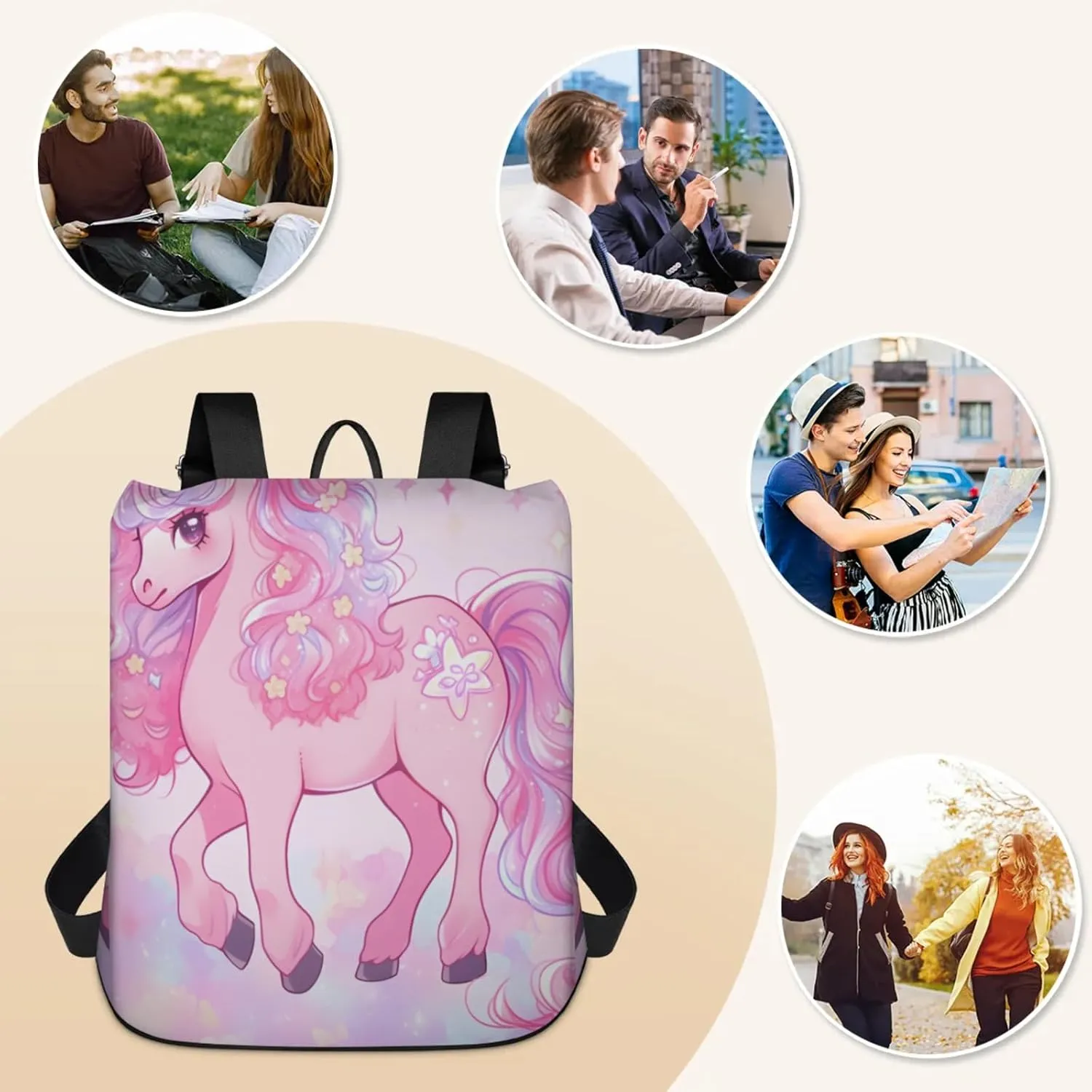 Anti-Theft Backpack for Women Horse Pink Lightweight Mini Backpack Purse Small Travel Backpack with Secure Zipper Fashion Backpack Purses for Women Daily Use & Gifts