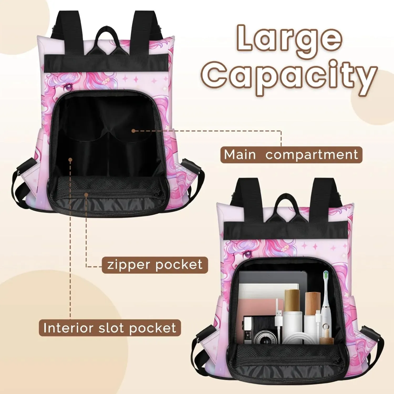 Anti-Theft Backpack for Women Horse Pink Lightweight Mini Backpack Purse Small Travel Backpack with Secure Zipper Fashion Backpack Purses for Women Daily Use & Gifts