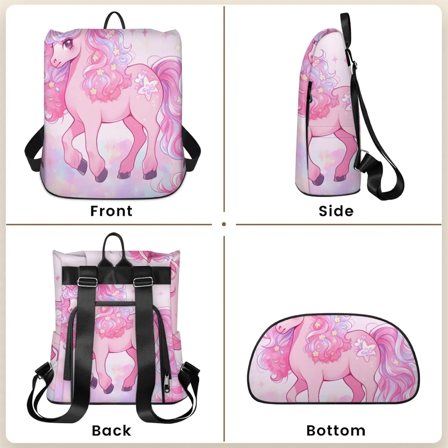 Anti-Theft Backpack for Women Horse Pink Lightweight Mini Backpack Purse Small Travel Backpack with Secure Zipper Fashion Backpack Purses for Women Daily Use & Gifts