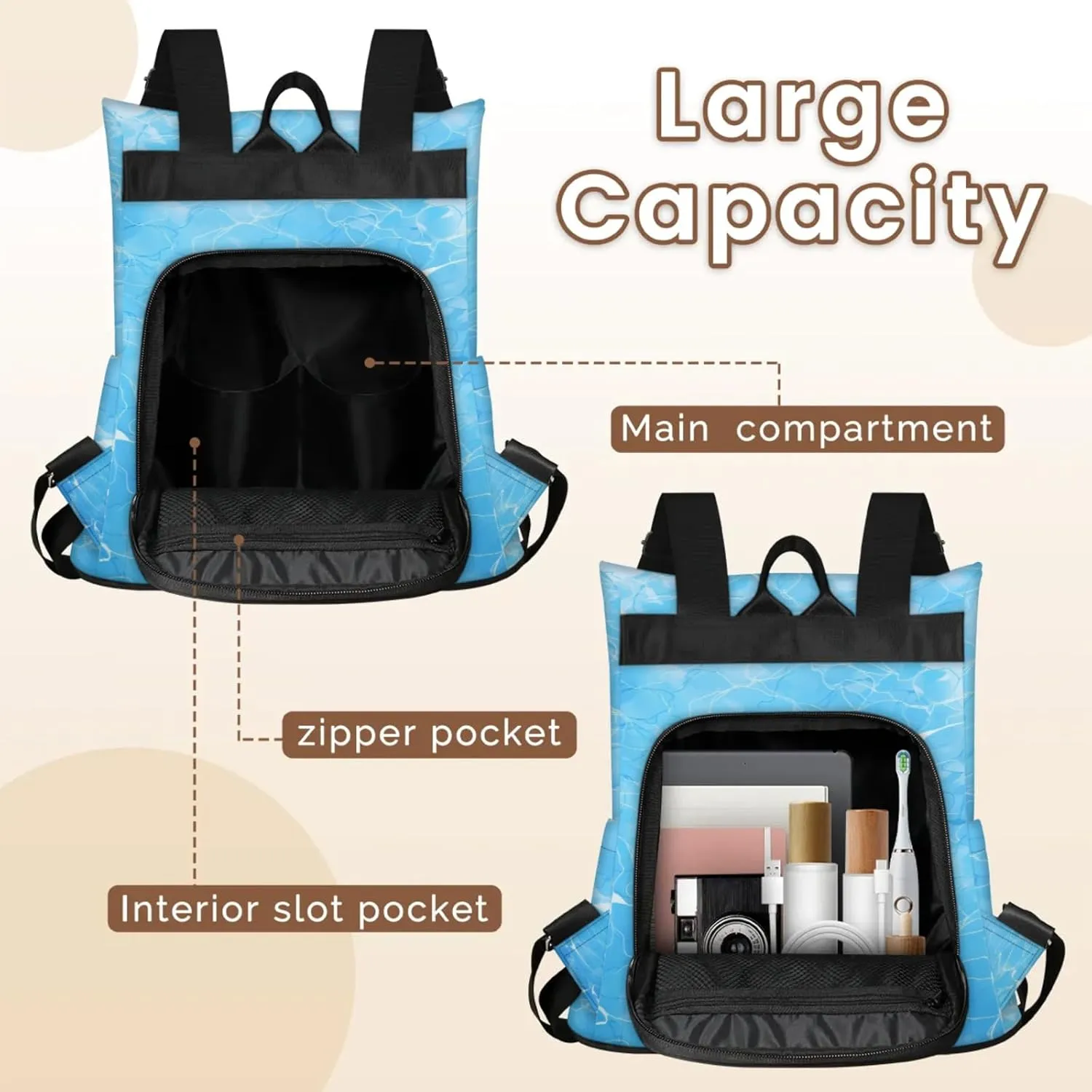 Anti-Theft Backpack for Women Sea Water Lightweight Mini Backpack Purse Small Travel Backpack with Secure Zipper Fashion Backpack Purses for Women Daily Use & Gifts