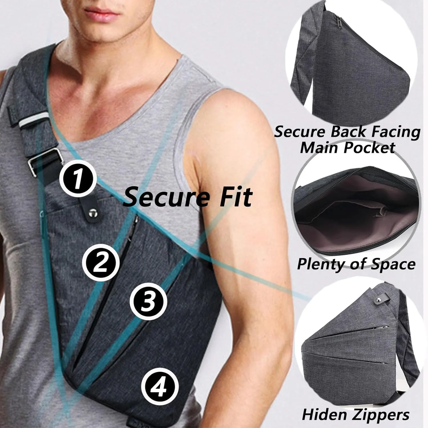 Anti Theft Bag for Women Men, Personal Flex Travel Purses Anti Theft Crossbody Bags Multi Pocket Bag