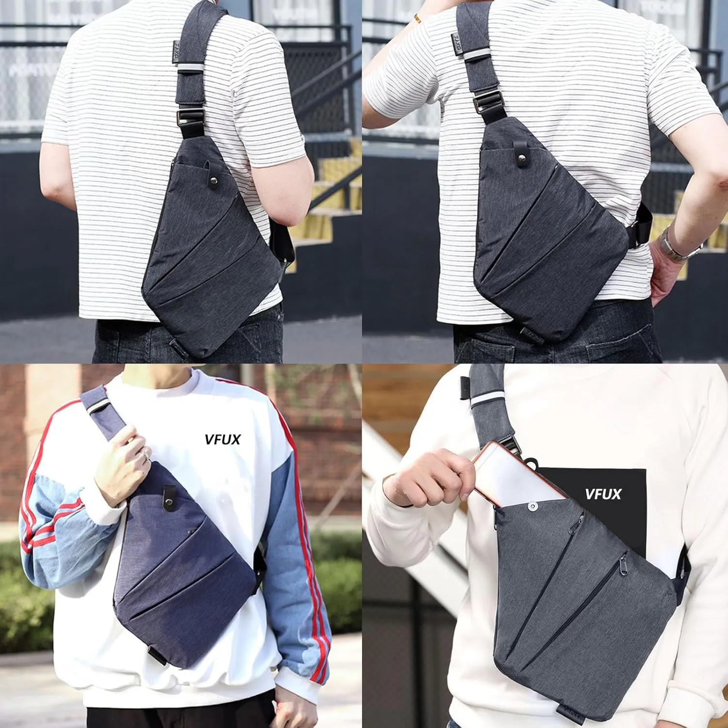 Anti Theft Bag for Women Men, Personal Flex Travel Purses Anti Theft Crossbody Bags Multi Pocket Bag