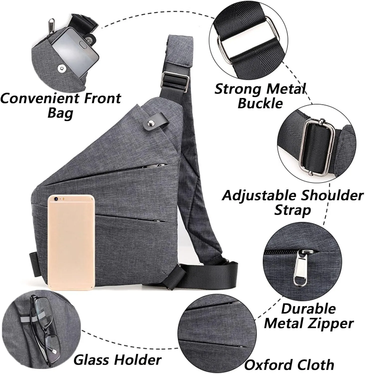 Anti Theft Bag for Women Men, Personal Flex Travel Purses Anti Theft Crossbody Bags Multi Pocket Bag