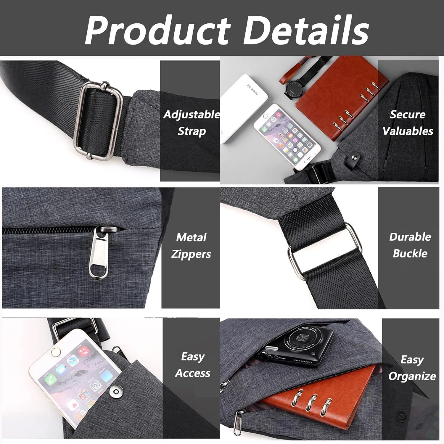 Anti Theft Bag for Women Men, Personal Flex Travel Purses Anti Theft Crossbody Bags Multi Pocket Bag