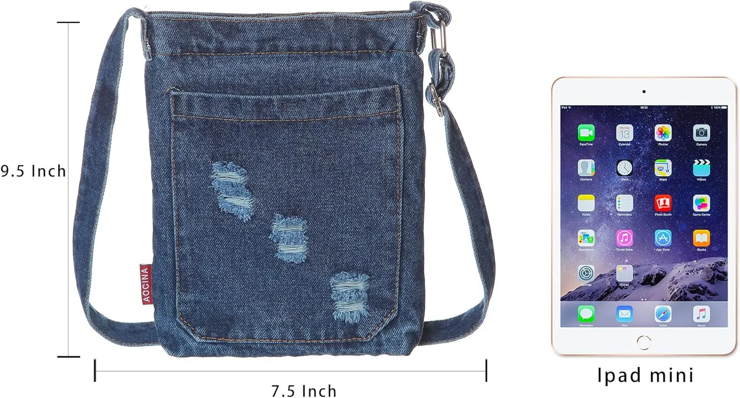 AOCINA Small Denim Purse Blue Jean Purse Shoulder Bag Denim Crossbody Bags for Women