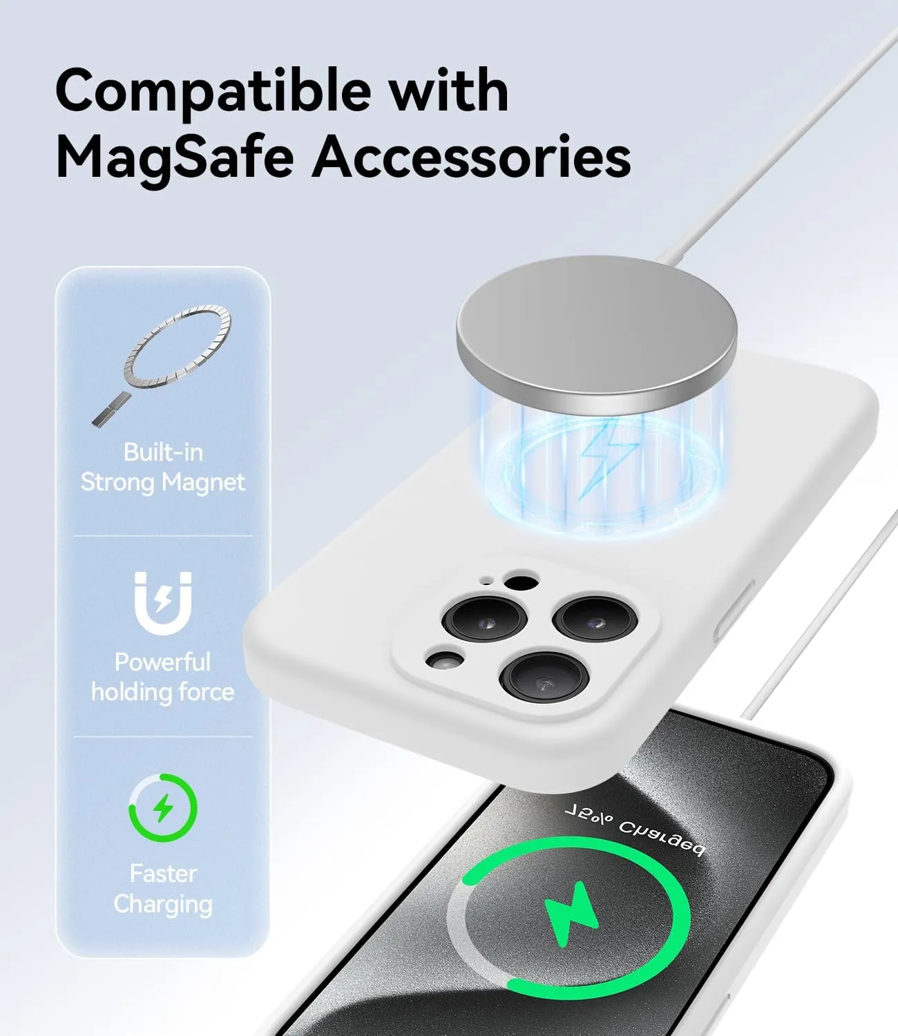 AOTESIER Magnetic for iPhone 15 Pro Case, [Compatible with Magsafe] [Food Grade Silicone] Upgraded Camera & Screen Protection Phone Case with [2 Screen Protectors], 6.1 inch, White