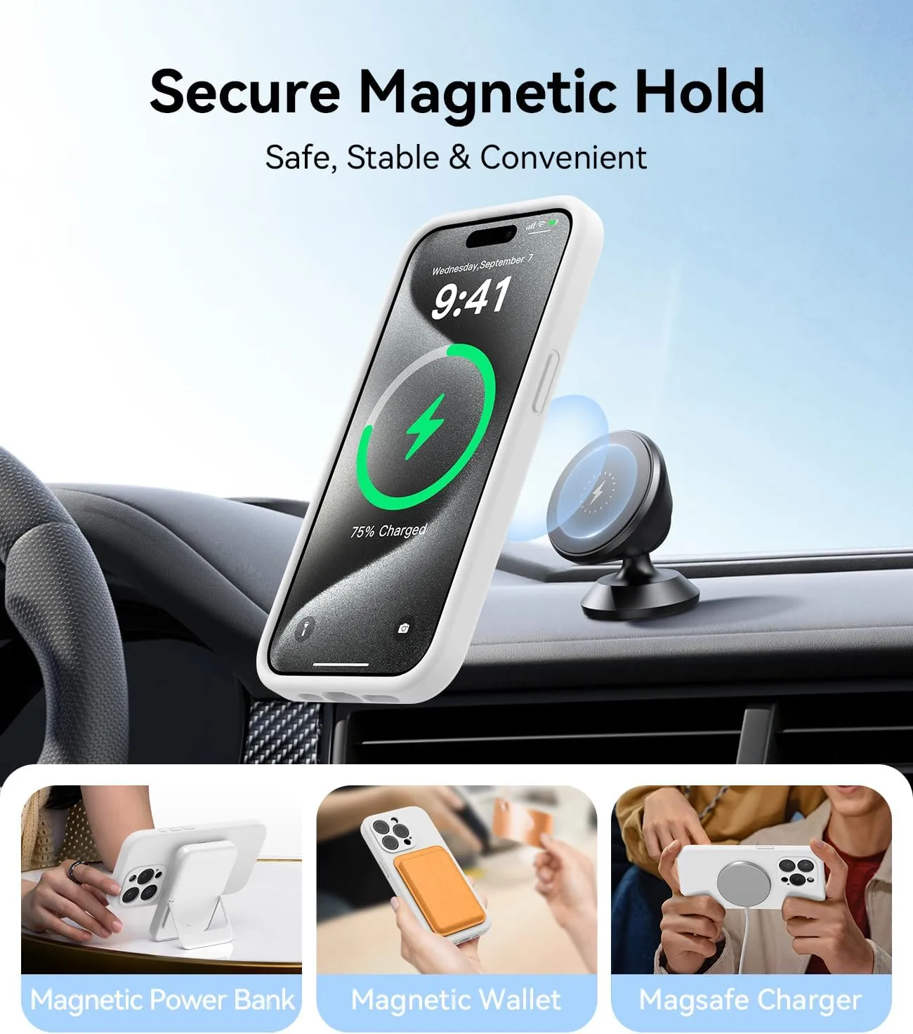 AOTESIER Magnetic for iPhone 15 Pro Case, [Compatible with Magsafe] [Food Grade Silicone] Upgraded Camera & Screen Protection Phone Case with [2 Screen Protectors], 6.1 inch, White