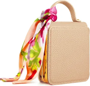 aowner for Samsung Galaxy Z Flip 6 Leather Case with [Hinge Protection] [Screen Protector] Handbag Strap with Floral Silk Scarf Makeup Mirror Case for Women Girls Slim Gold Edge Shockproof-White