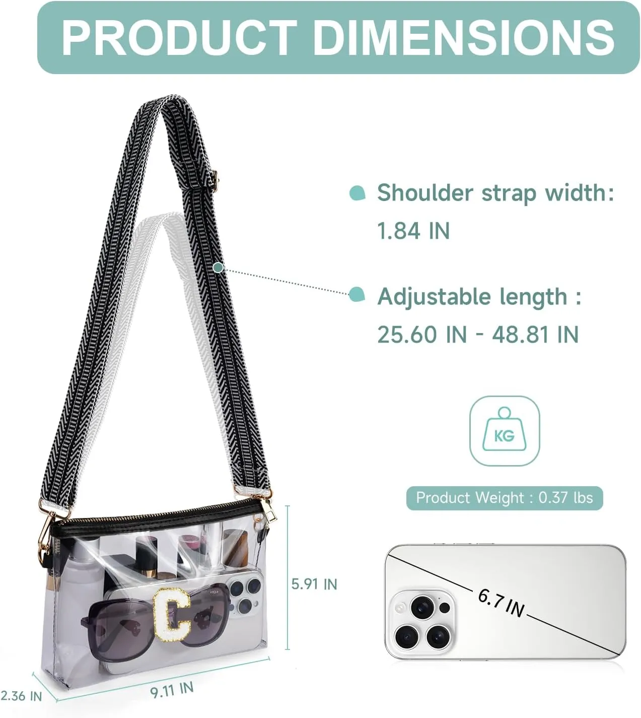 APHISON Clear Bag for Stadium Events,Letter Small Clear Purses for Women Stadium Approved Crossbody Bag for Concerts Sports