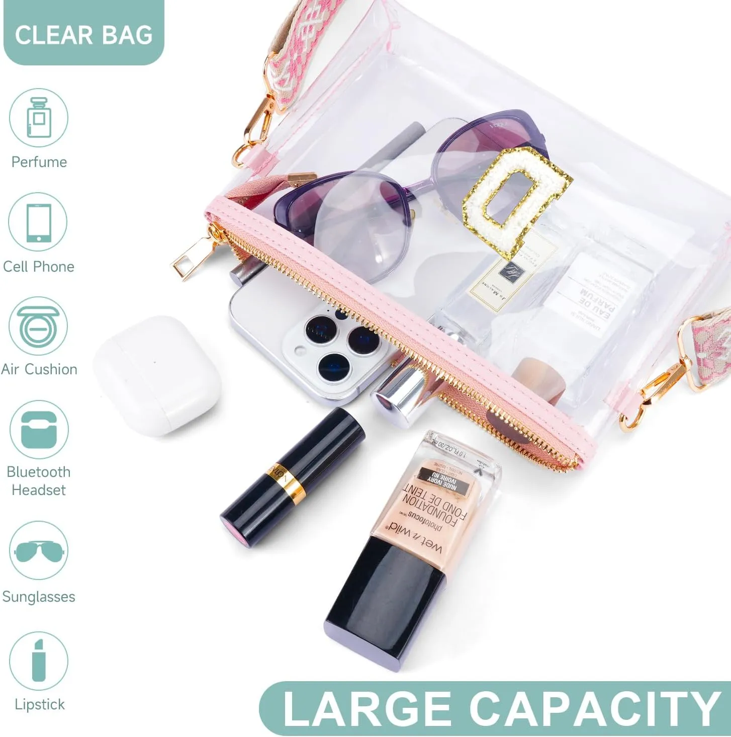 APHISON Clear Bag for Stadium Events,Letter Small Clear Purses for Women Stadium Approved Crossbody Bag for Concerts Sports