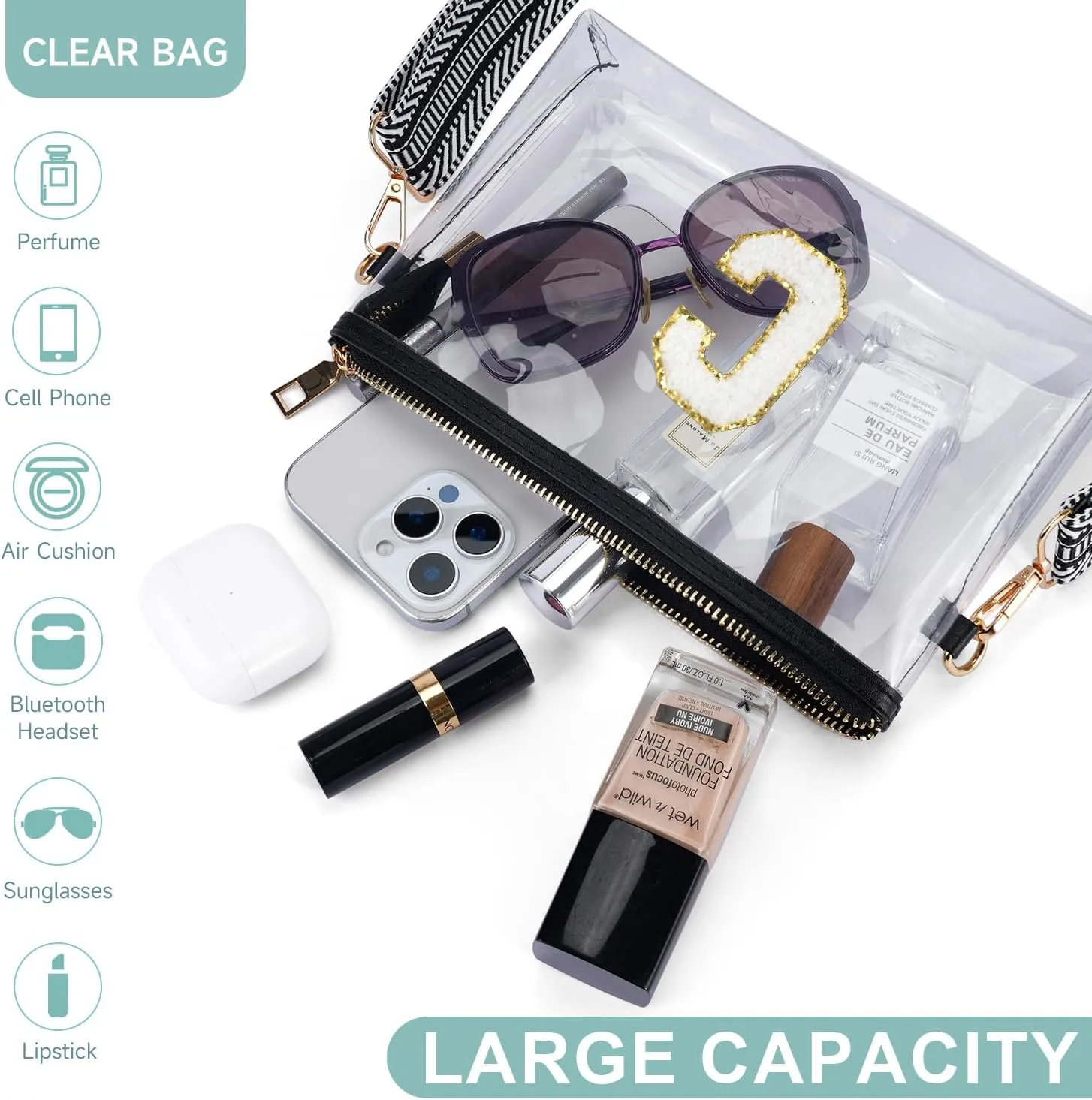 APHISON Clear Bag for Stadium Events,Letter Small Clear Purses for Women Stadium Approved Crossbody Bag for Concerts Sports