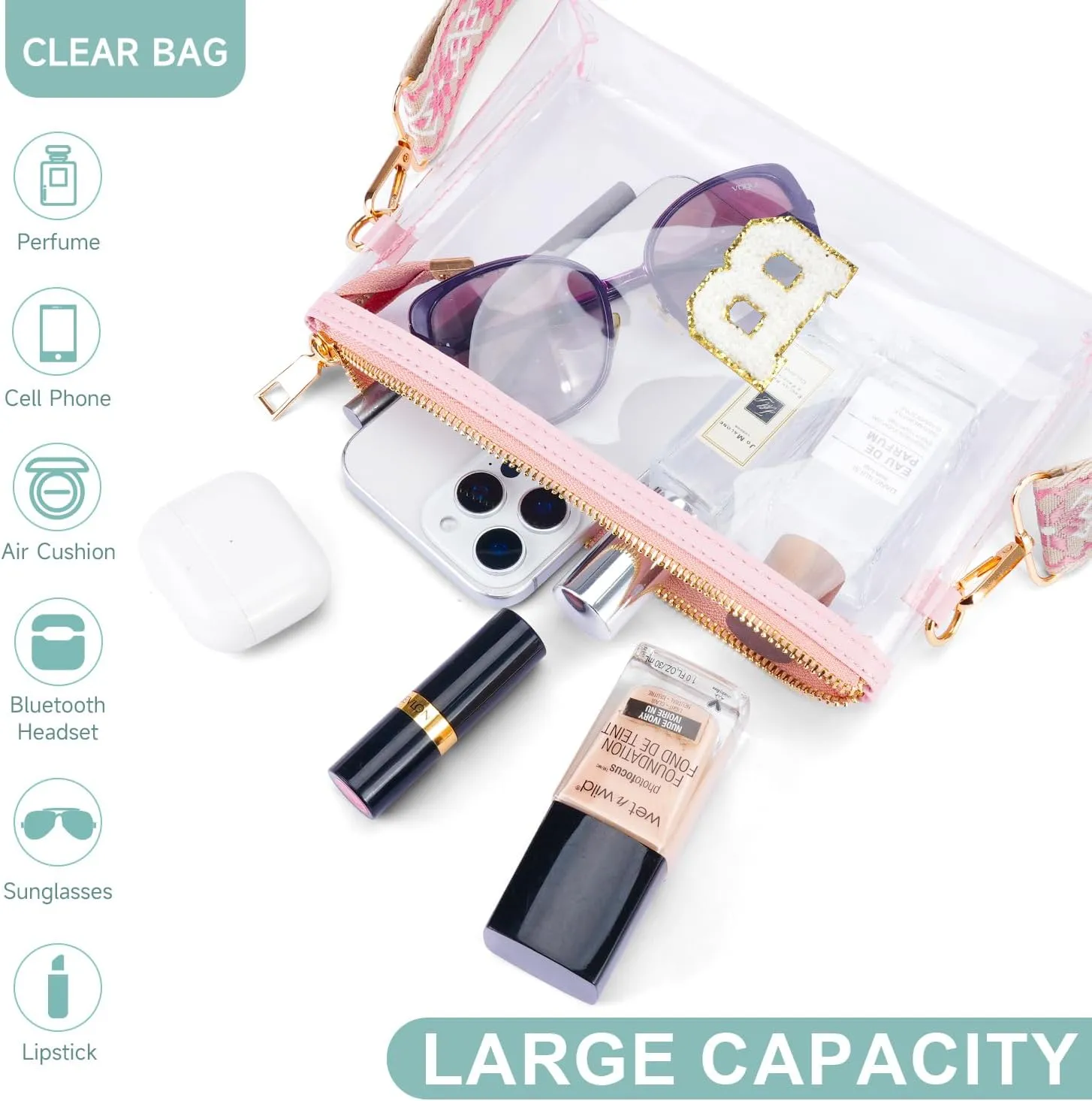 APHISON Clear Bag for Stadium Events,Letter Small Clear Purses for Women Stadium Approved Crossbody Bag for Concerts Sports
