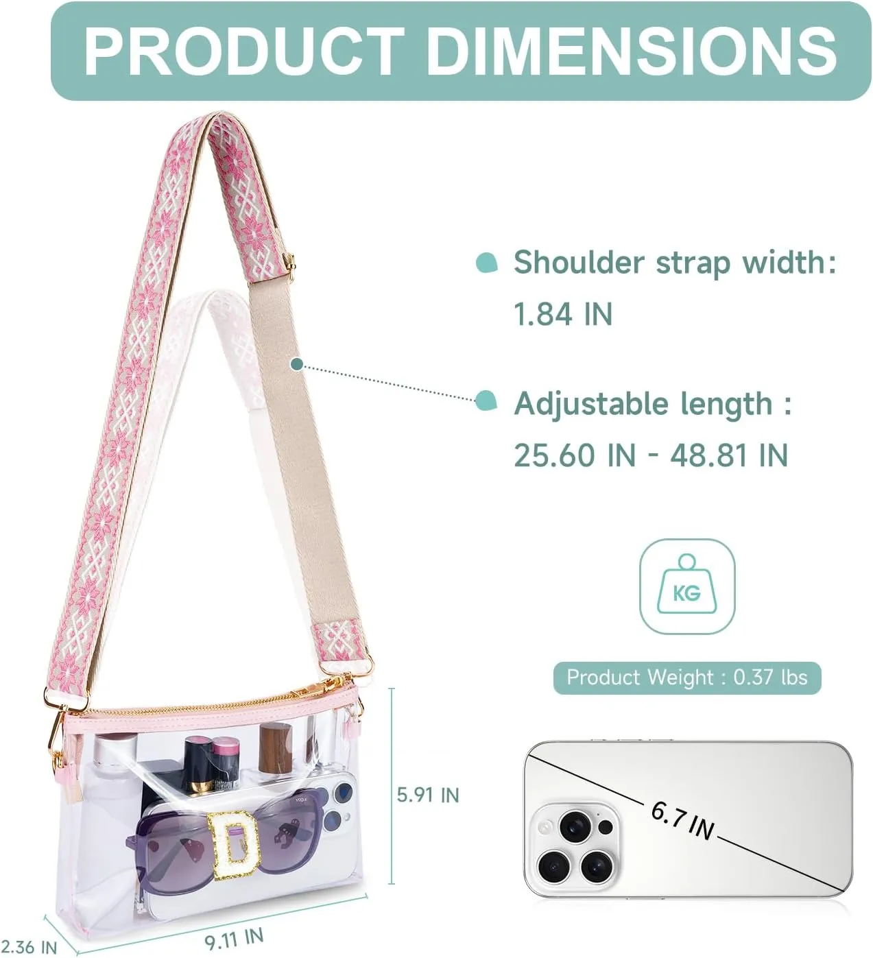 APHISON Clear Bag for Stadium Events,Letter Small Clear Purses for Women Stadium Approved Crossbody Bag for Concerts Sports