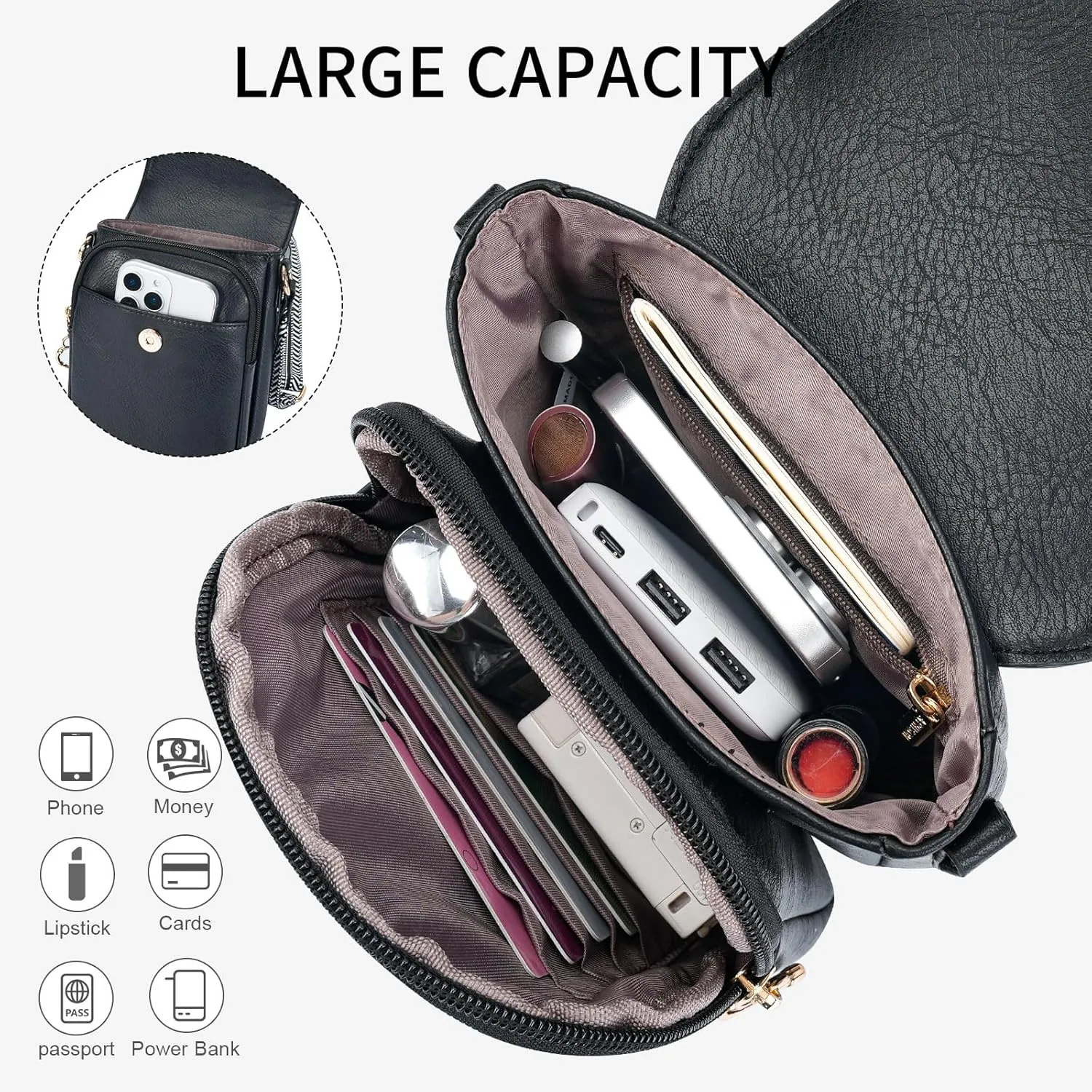 APHISON Small Crossbody Bags for Women Trendy, Leather Phone Wallet Purses Handbags Card Slots with Adjustable Guitar Strap
