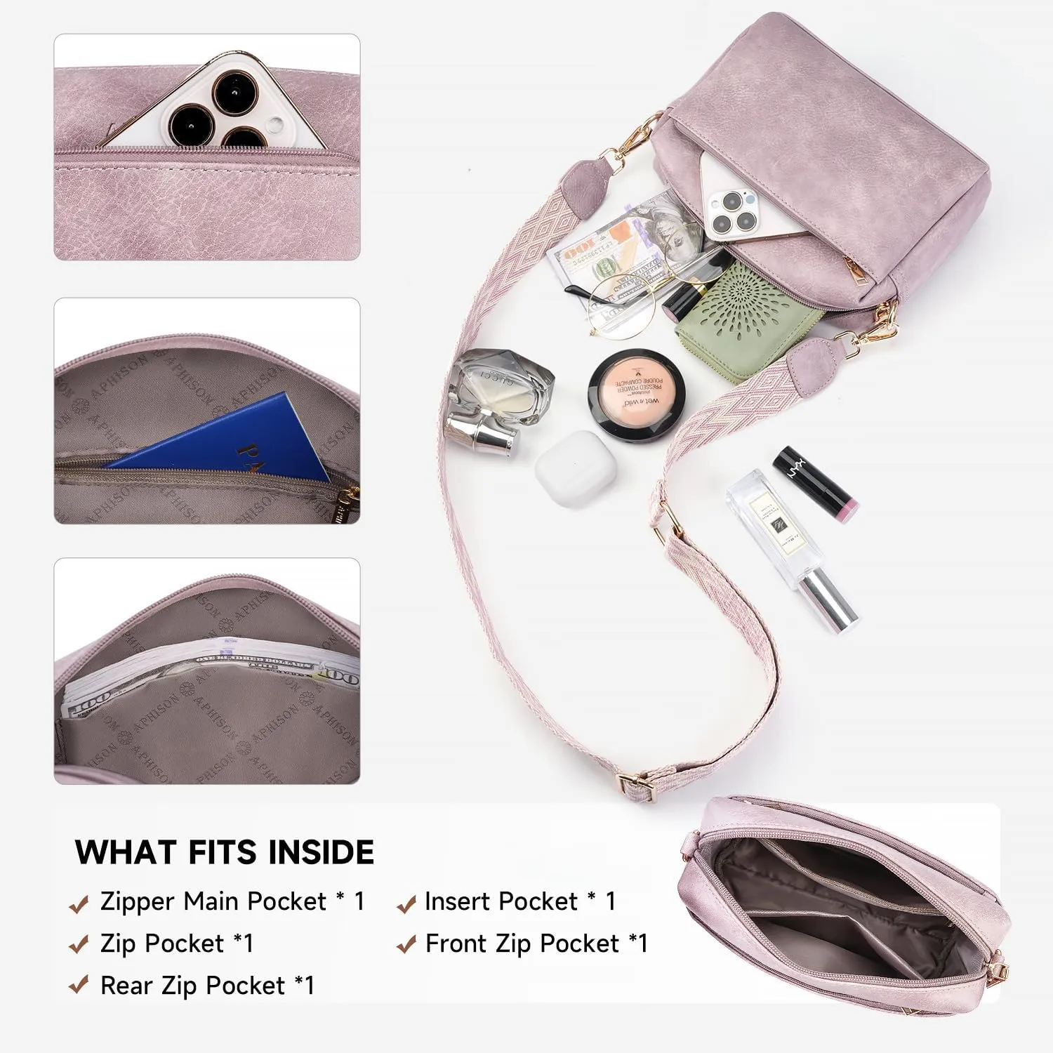 APHISON Small Crossbody Bags for Women, Triple Zip Crossbody Cell Phone Purse Shoulder Handbags with Adjustable Strap