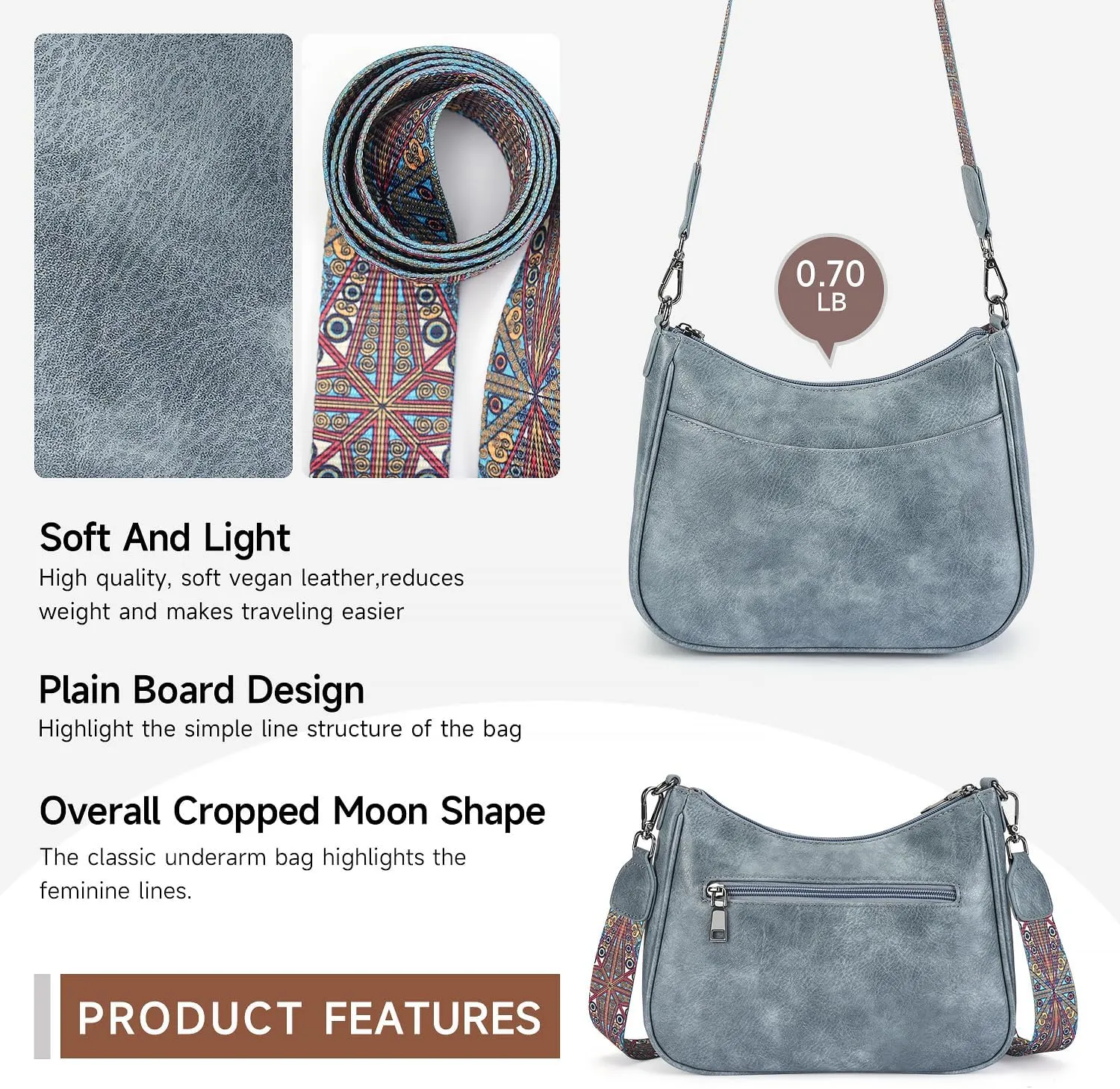 APHISON Trendy Leather Crossbody Purse with Adjustable Strap, Women's Shoulder Handbag