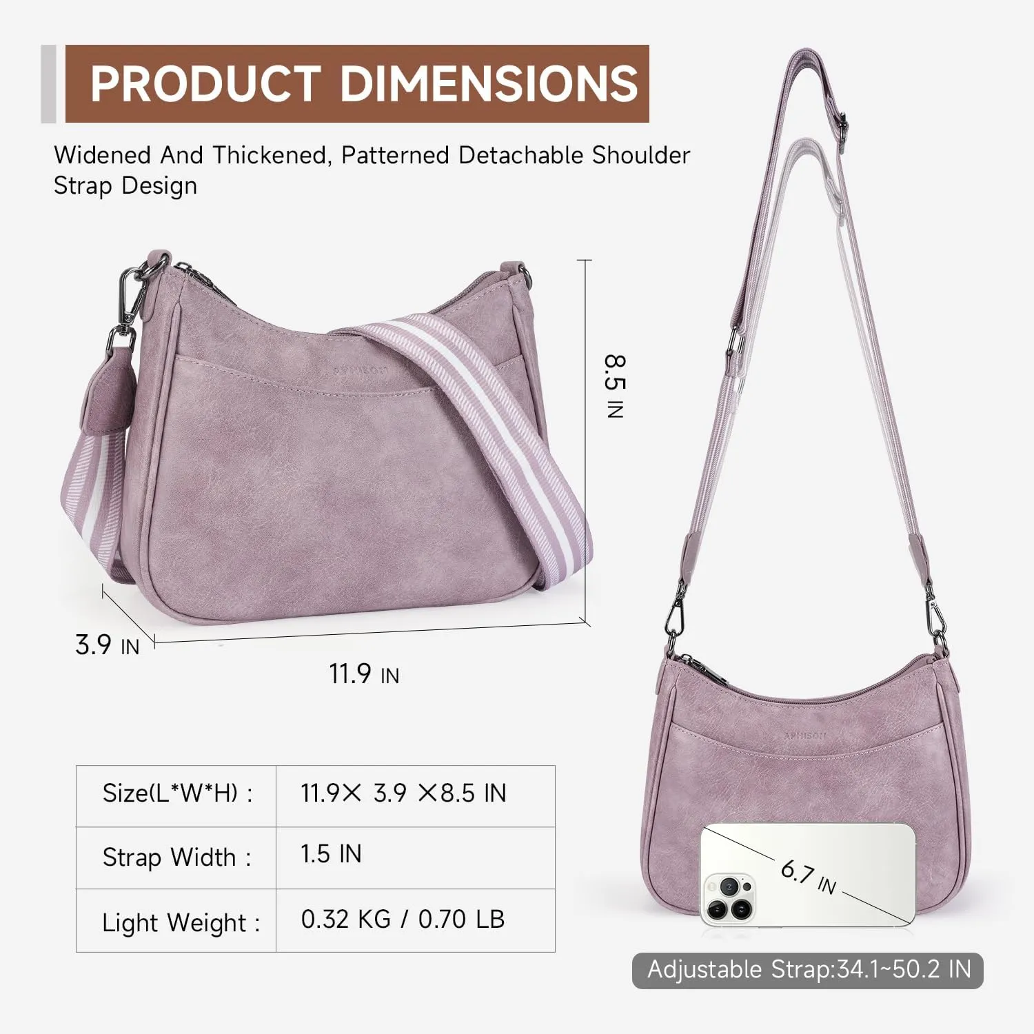APHISON Trendy Leather Crossbody Purse with Adjustable Strap, Women's Shoulder Handbag