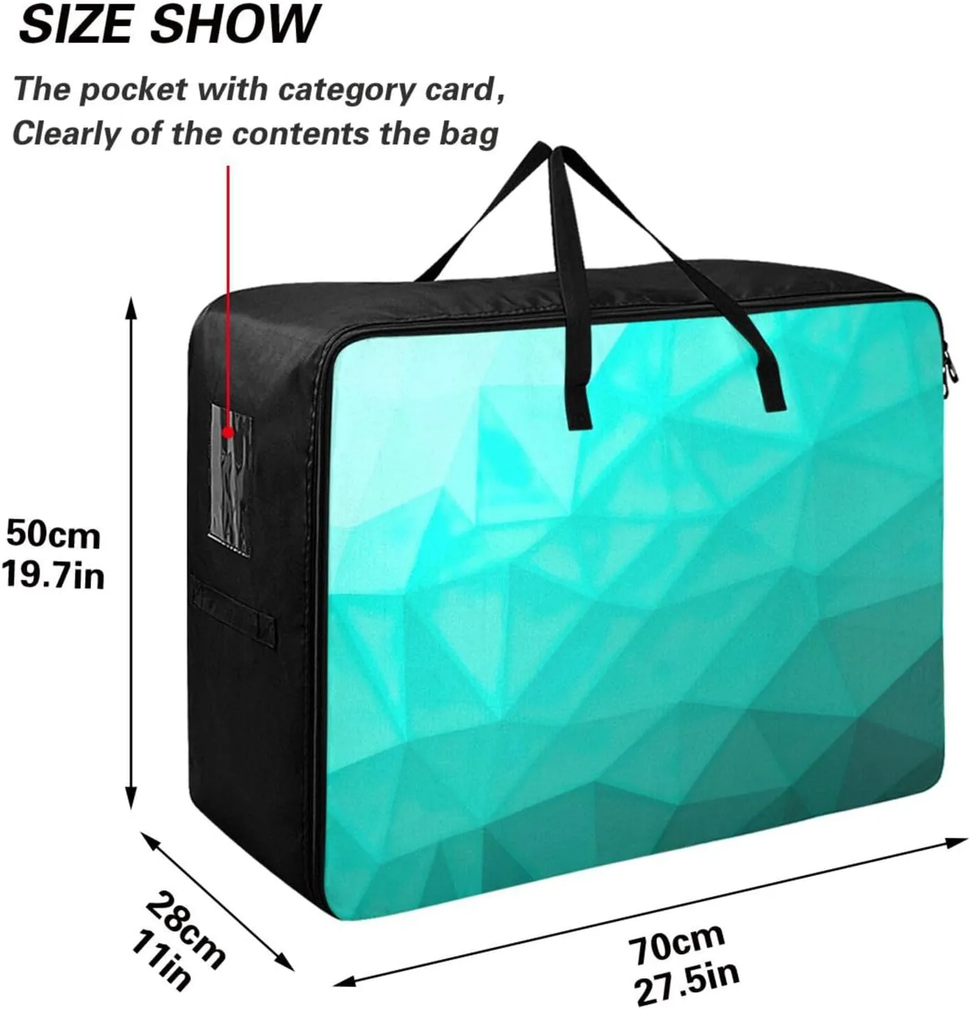 Aqua Turquoise Gradient Storage Bag, 27.5x19.7x11 In, Extra Large Storage Duffle Bag with Zippers and Handles Zippered Storage Bag for Moving