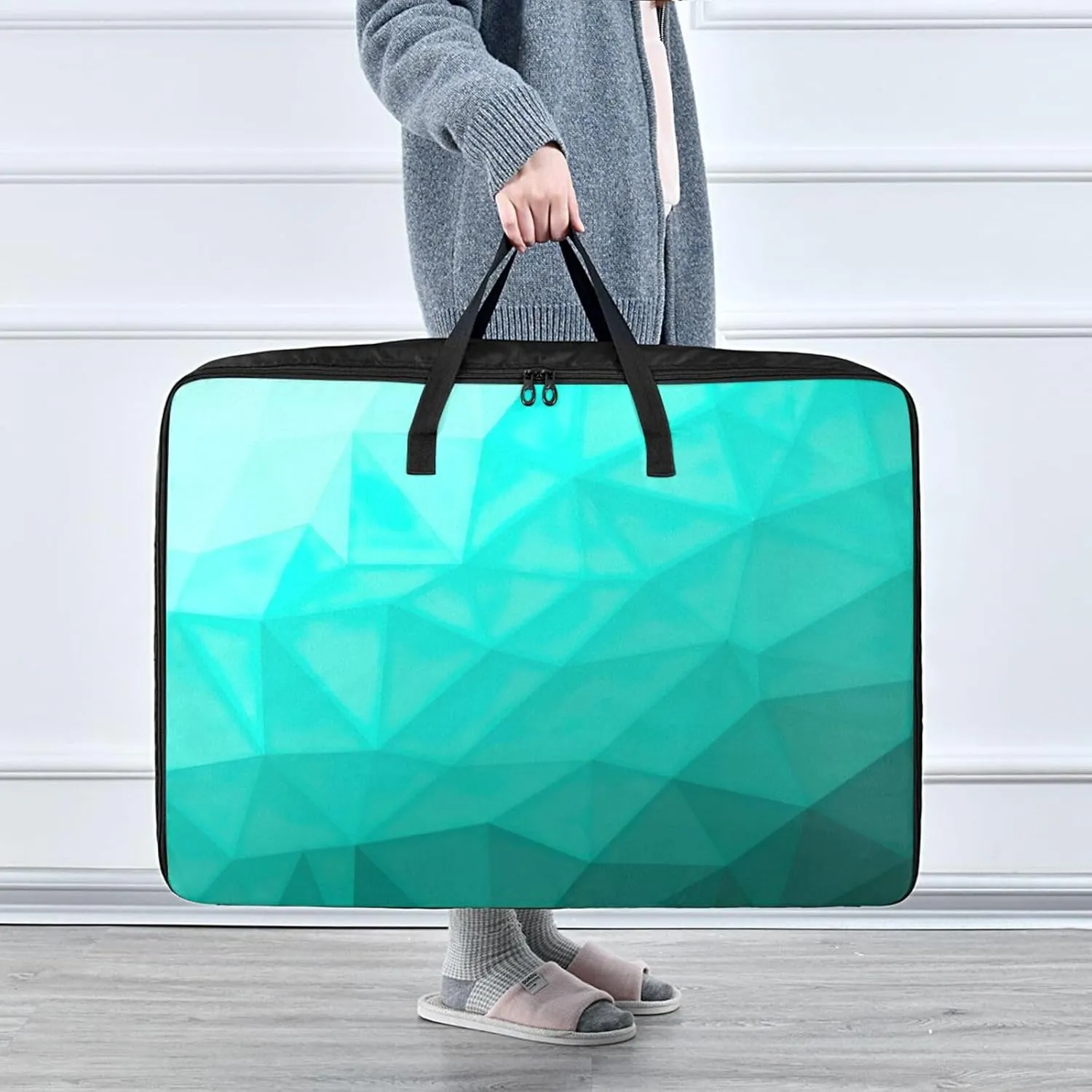 Aqua Turquoise Gradient Storage Bag, 27.5x19.7x11 In, Extra Large Storage Duffle Bag with Zippers and Handles Zippered Storage Bag for Moving