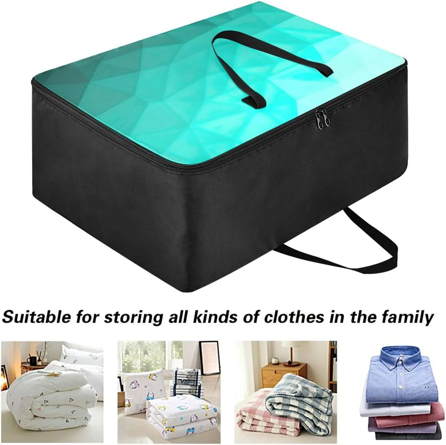 Aqua Turquoise Gradient Storage Bag, 27.5x19.7x11 In, Extra Large Storage Duffle Bag with Zippers and Handles Zippered Storage Bag for Moving
