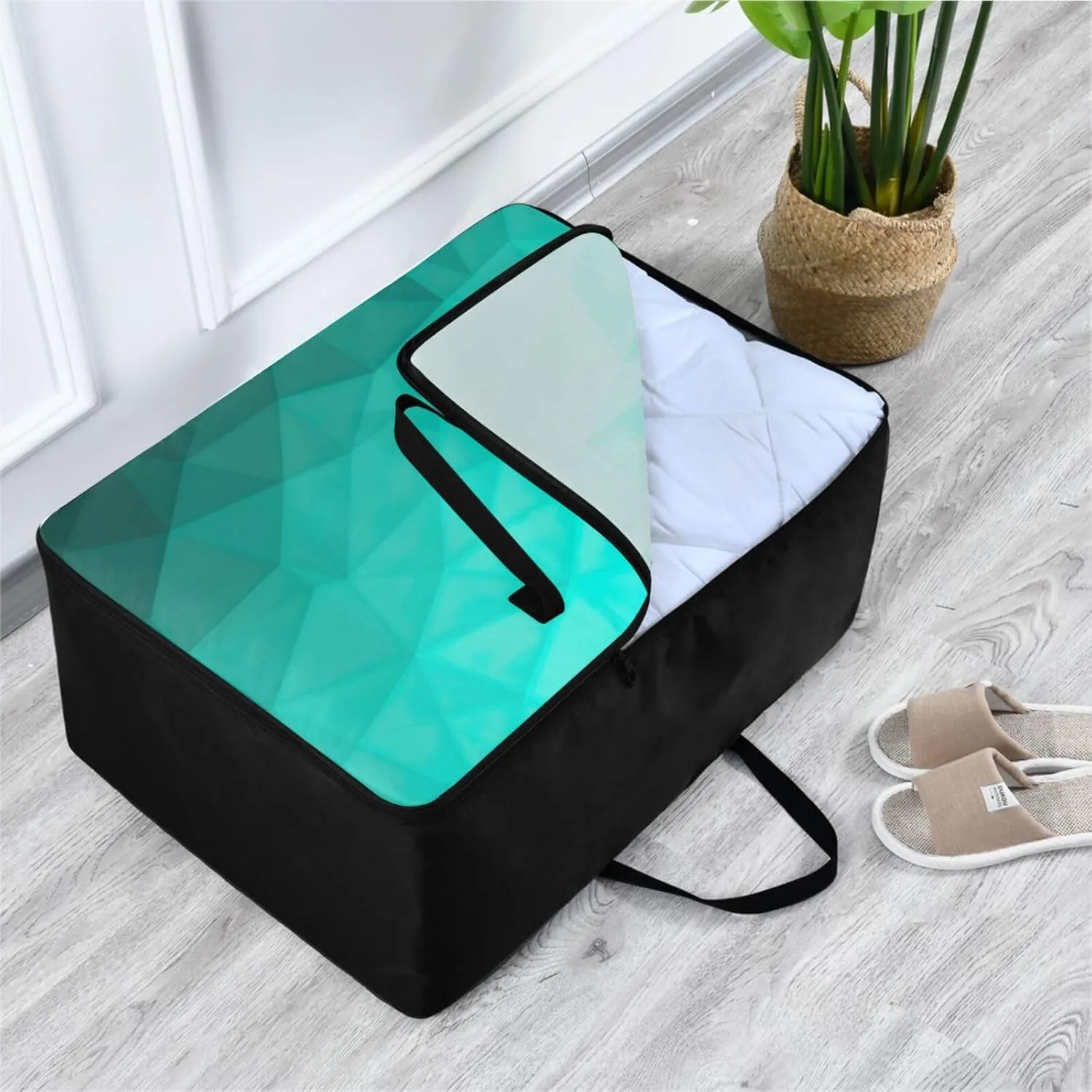 Aqua Turquoise Gradient Storage Bag, 27.5x19.7x11 In, Extra Large Storage Duffle Bag with Zippers and Handles Zippered Storage Bag for Moving