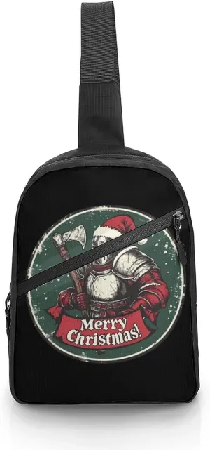 Armored Knight in Santa Chest Bag Foldable Crossbody Unisex Pack Travel Hiking Adjustable Shoulder Straps Sling Bags