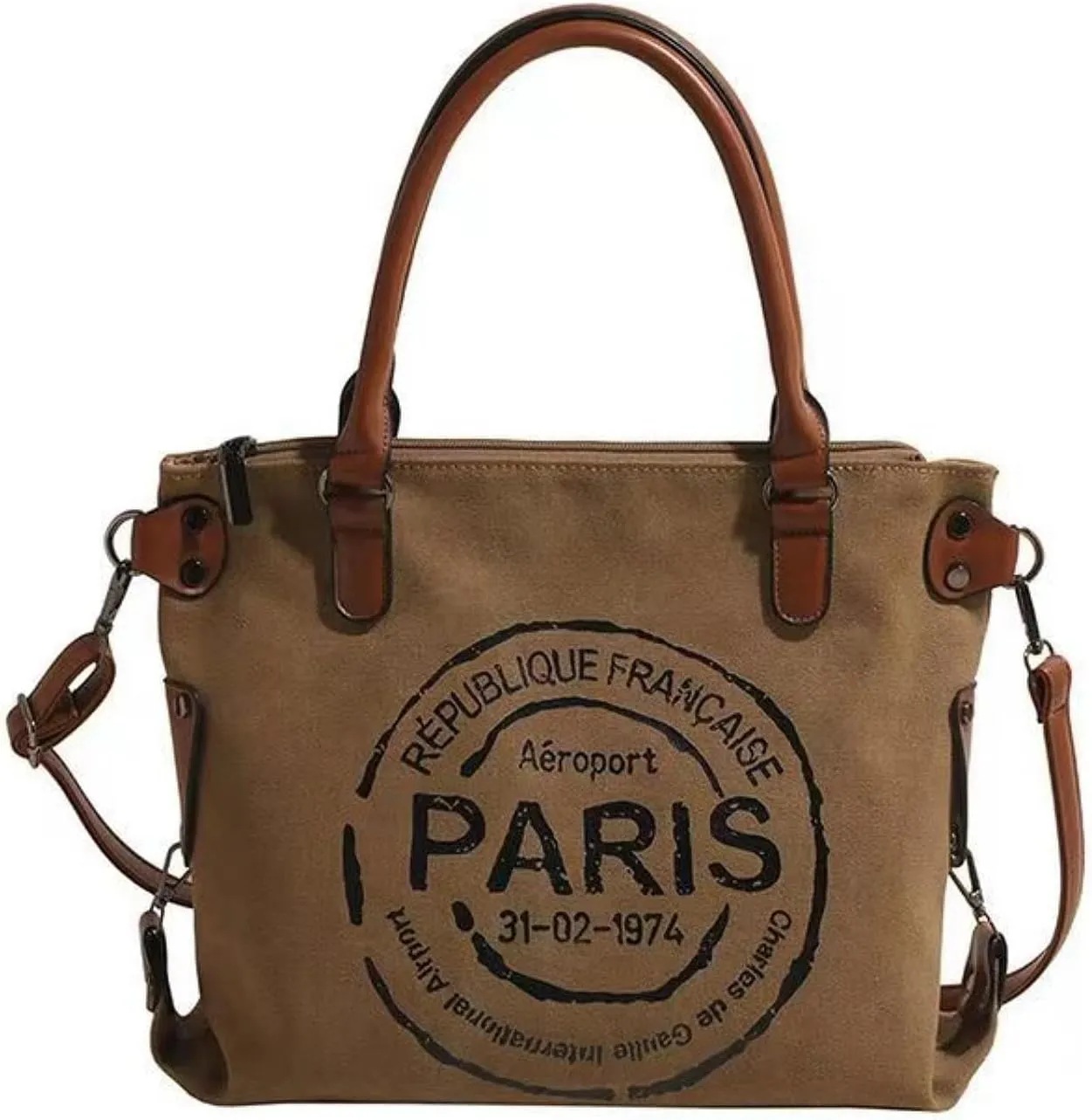 ARREBOL Women Vintage Paris Lightweight Canvas Tote Crossbody Bag with Zipper for Work