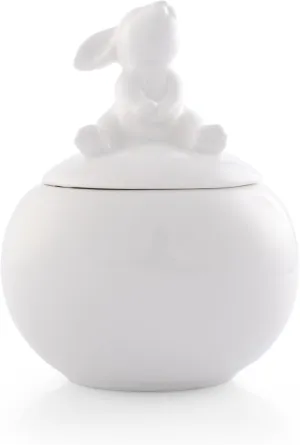 Arthur Court Sugar Bowl, White Stoneware, Setting Bunny Design on Lid, Durable and Easy to Clean - Whimsical and Elegant, Perfect for Tea or Coffee Time, Enhances Easter Table Décor
