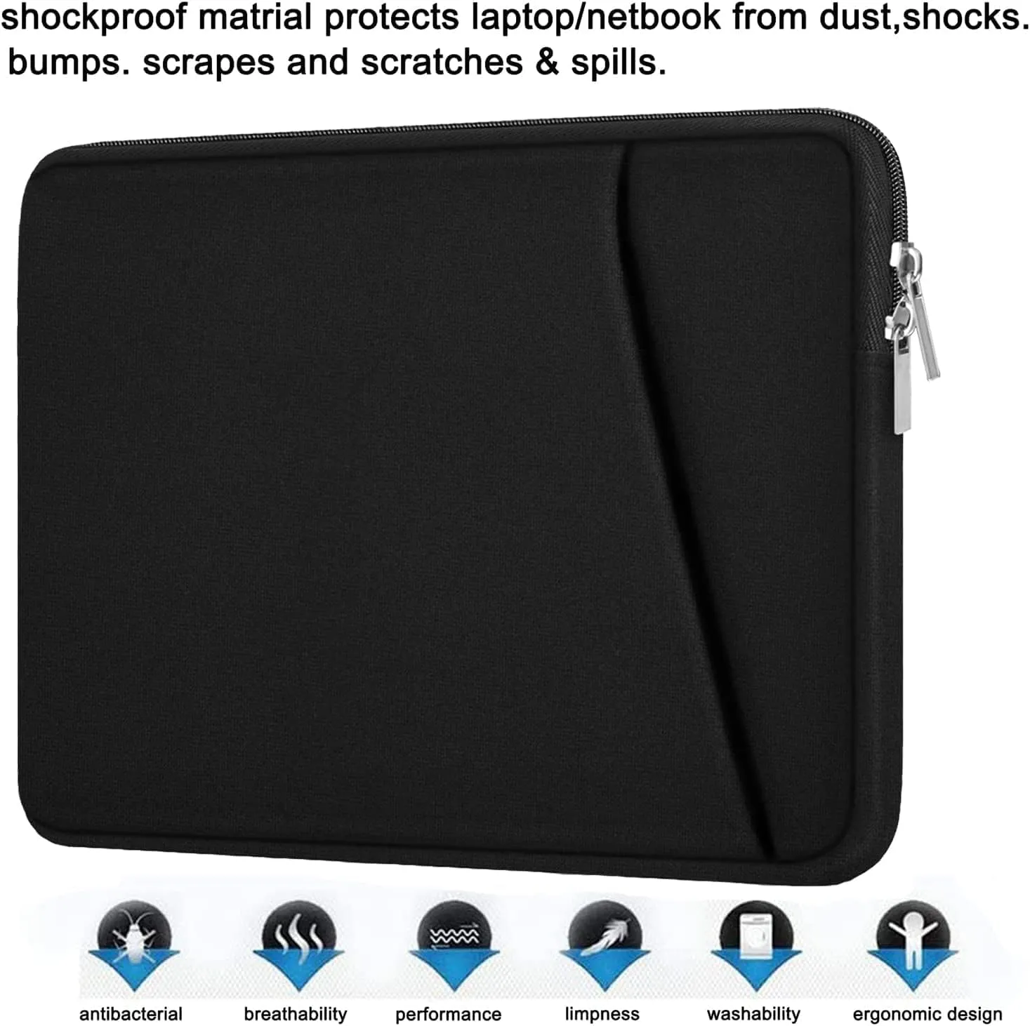 Askuko 15 inch Laptop Sleeve Bag, Shockproof Protective Case Cover, Handbags Portable Notebook Bag for 15-16 inch HP Dell Asus Lenovo Computer, Laptop Case with Front Pocket, Black