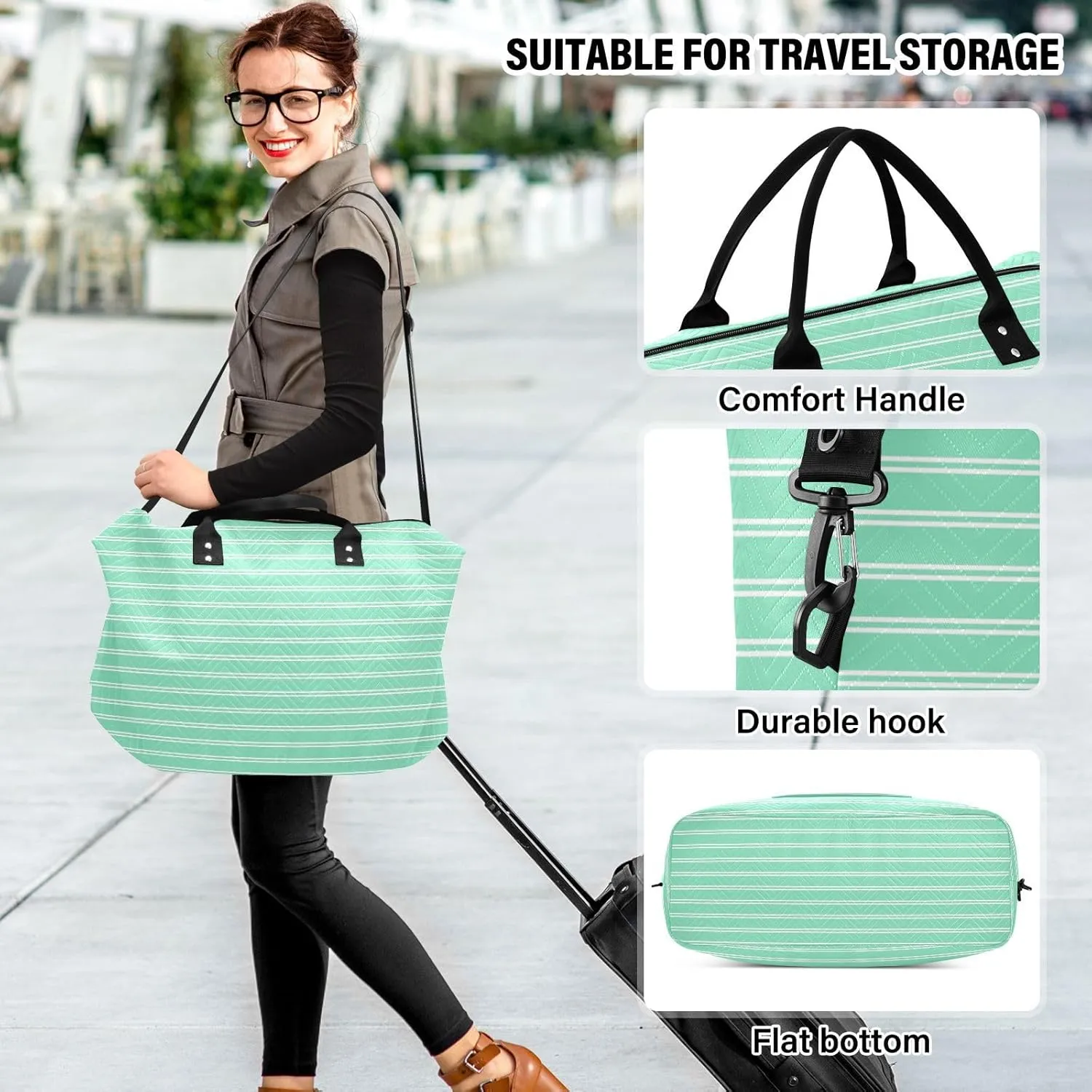 Aslsiy Travel Duffel Bags for Women Striped Carnival Glass Color Sports Duffel Bags Weekender Bags Gym Bag with Toiletry Bag Carry on Overnight Bag