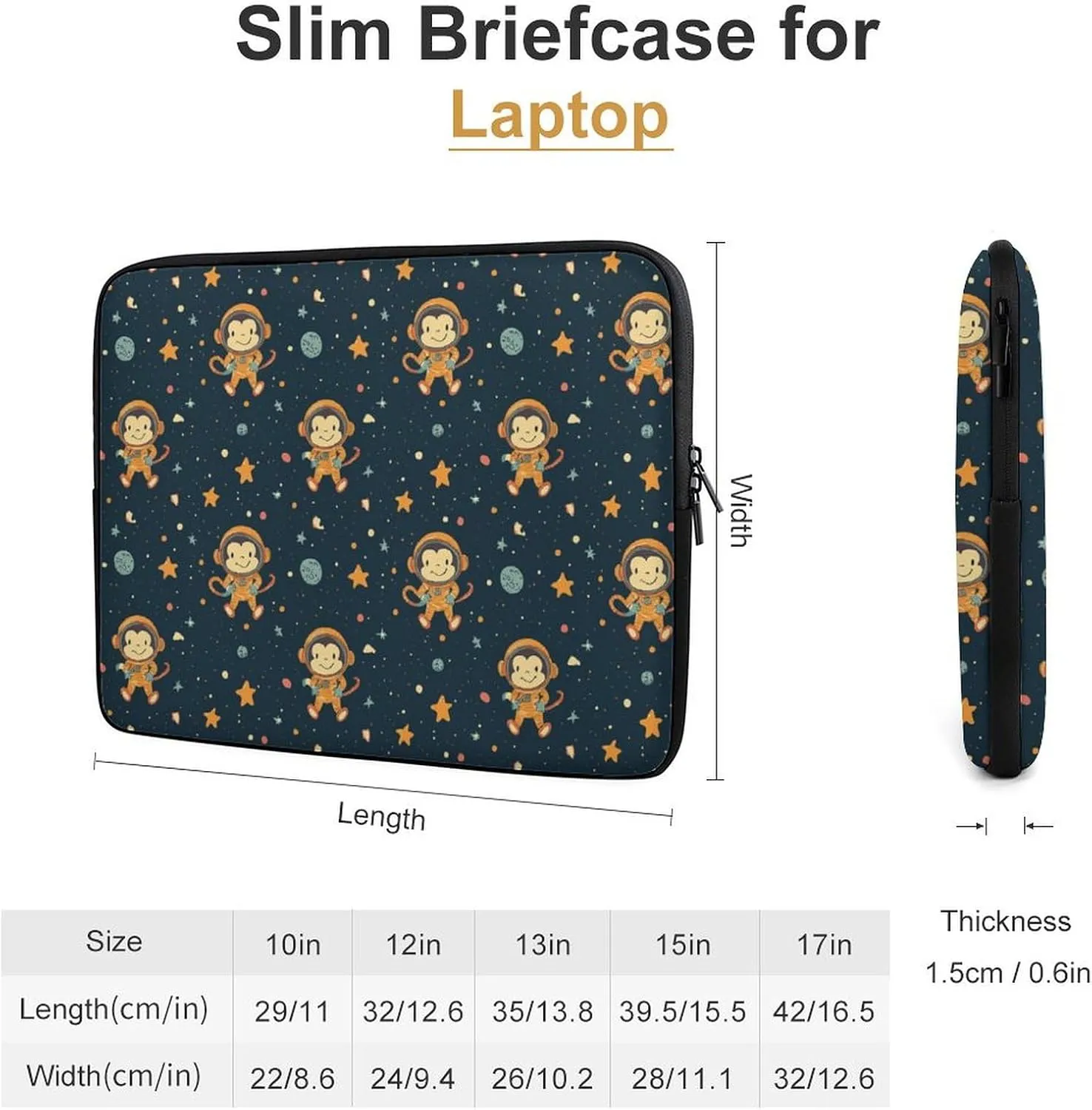 Astronaut Monkey Galaxy Laptop Sleeve 13/15 Inch Briefcase Cover Shockproof Protective Case Handbags Portable Laptop Bag