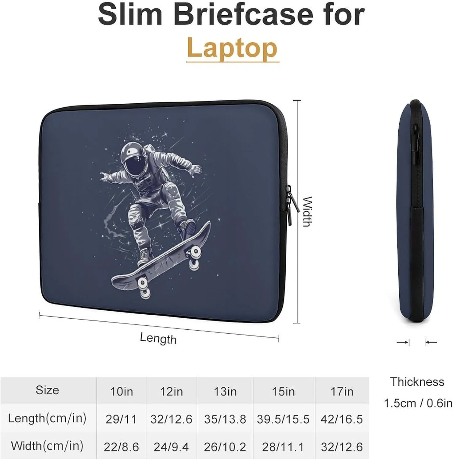 Astronaut Space Skateboard Laptop Sleeve 13/15 Inch Briefcase Cover Shockproof Protective Case Handbags Portable Laptop Bag