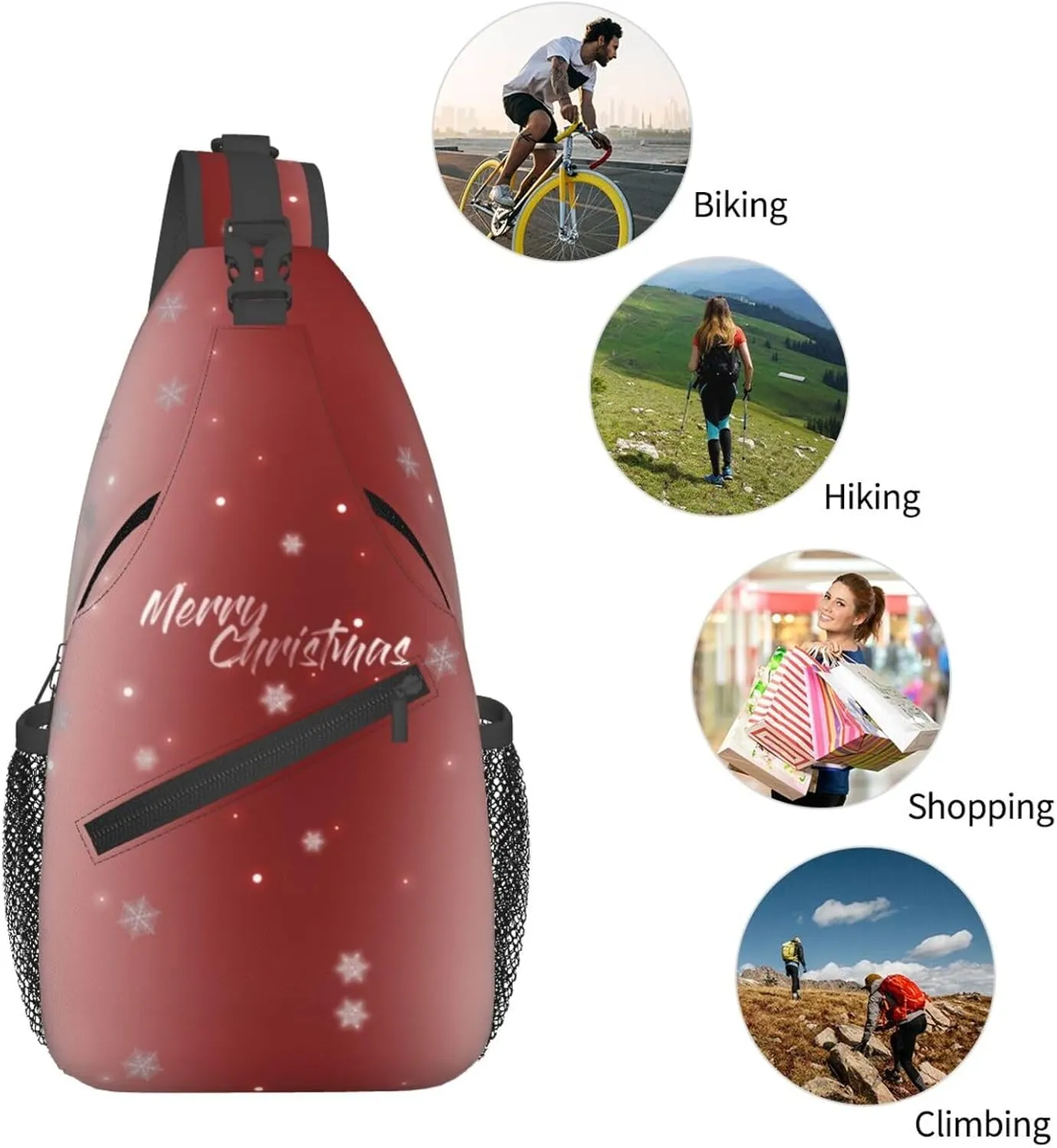 ASYG Christmas Sling Bag Merry Christmas Shoulder Bag Christmas Crossbody Chest Daypack Casual Backpack Snowflakes Bag