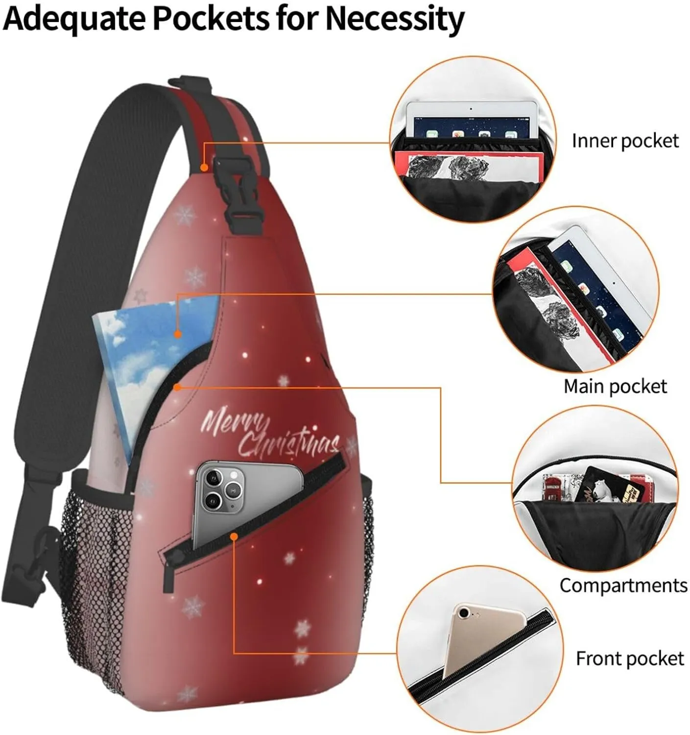 ASYG Christmas Sling Bag Merry Christmas Shoulder Bag Christmas Crossbody Chest Daypack Casual Backpack Snowflakes Bag